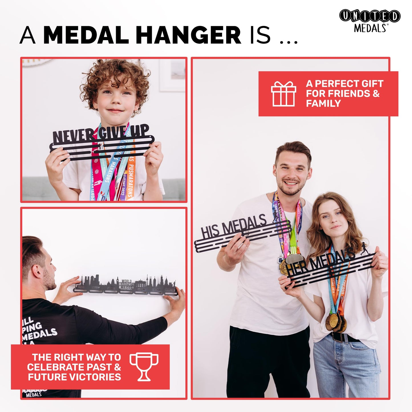 Sports Medal Hanger Display Race Every Little Step Counts | Black Race Medal Holder Awards Wall Mount | Running Marathon Race Medal Display for Wall | Steel medal holder for wall holds up to 48 Medals