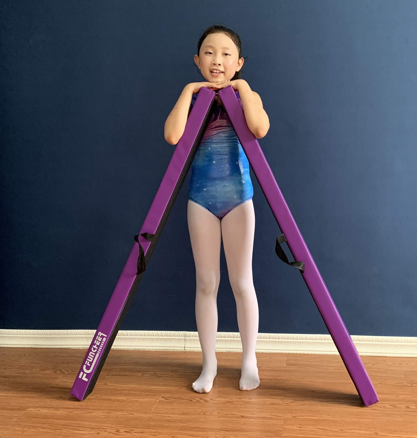 FC FUNCHEER 8FT Folding Balance Beam Gymnastics Beam Wood core Floor Beam with Anti-Slip Bottom Stainless Hinge and Carrying Bag … (Polyester, Light Purple)