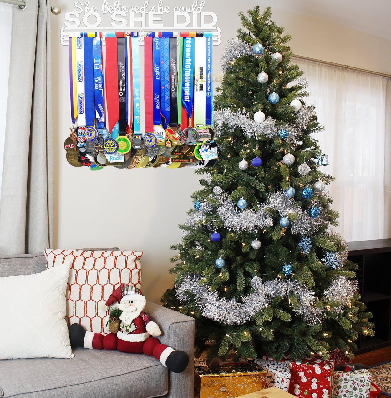 Lapetale Fashion She Believed She Could SO SHE DID White Medal Hanger Display Holder for Medals,Ribbons,soccer,gymnastics,wrest,run,swim