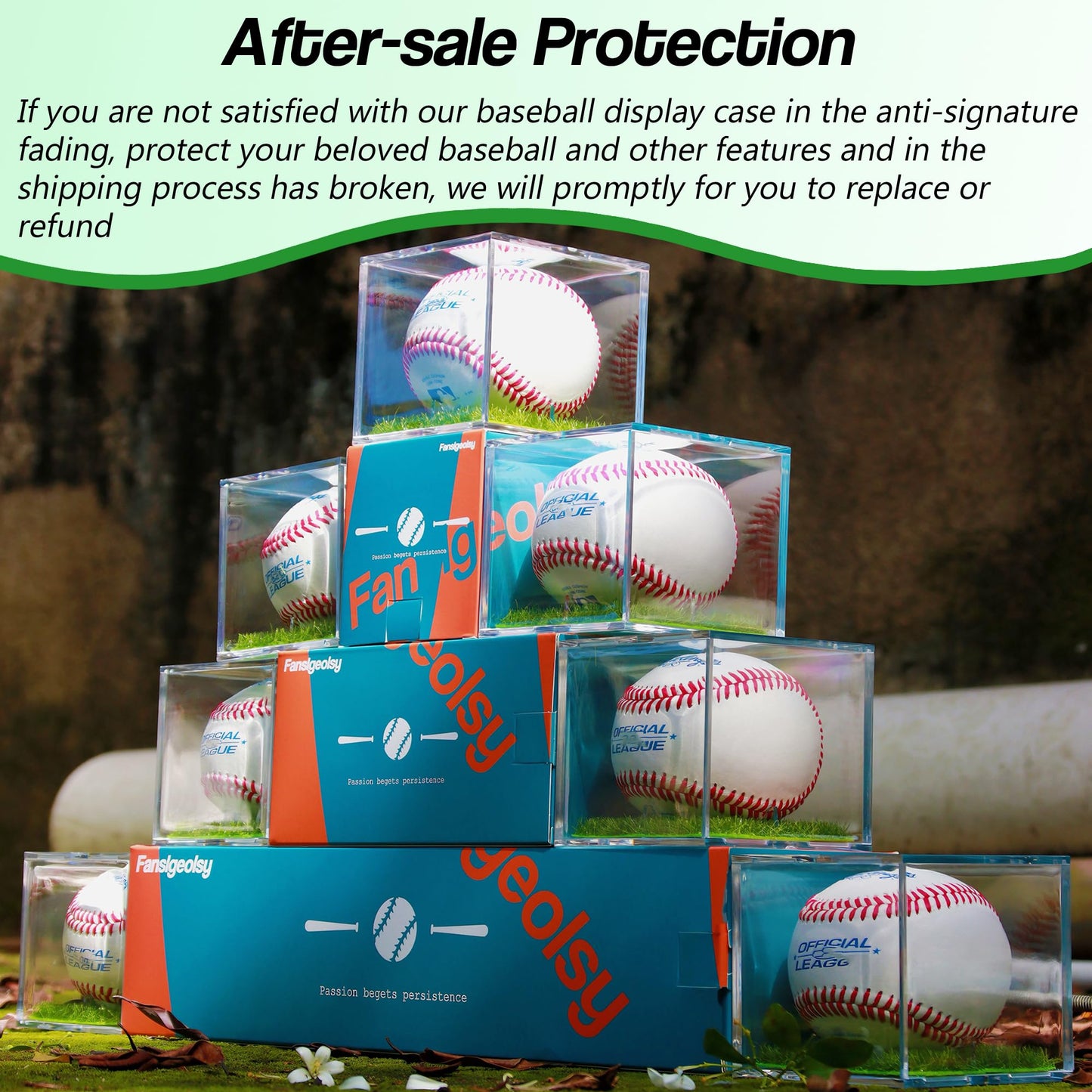 Fanslgeolsy Baseball Display Case, UV Protected Acrylic Clear Baseball Holder, Turf Baseball Stand, Prevent Baseballs from Moving, Fit for Official Size Baseball