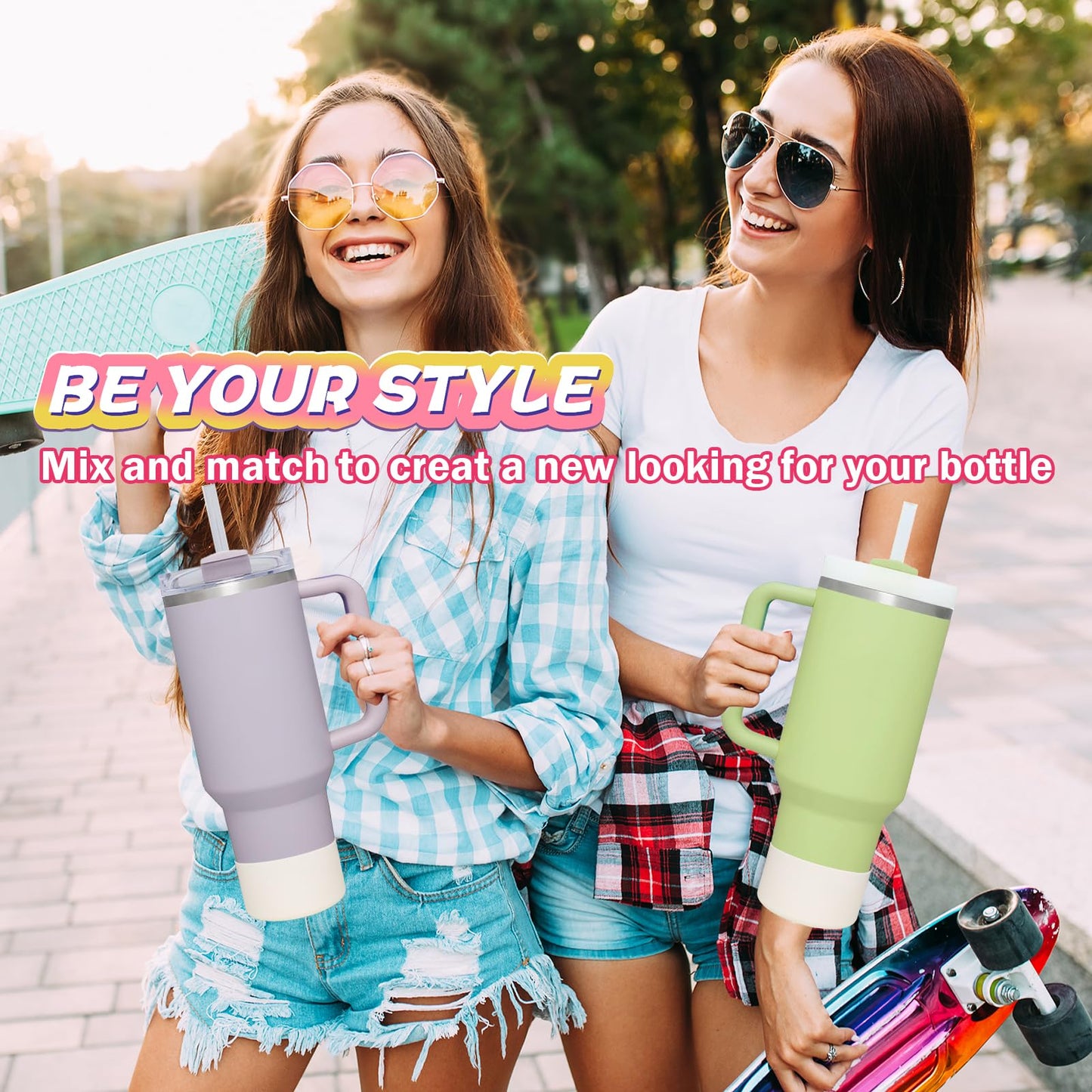 WK IEASON 2 Pcs Tumbler Bottom Protector Boot for Stanley Quencher Adventure 40oz & Stanley IceFlow 20oz 30oz and Compatible with Hydro Flask Water Bottle 12oz 21oz 24oz (Creamx2)
