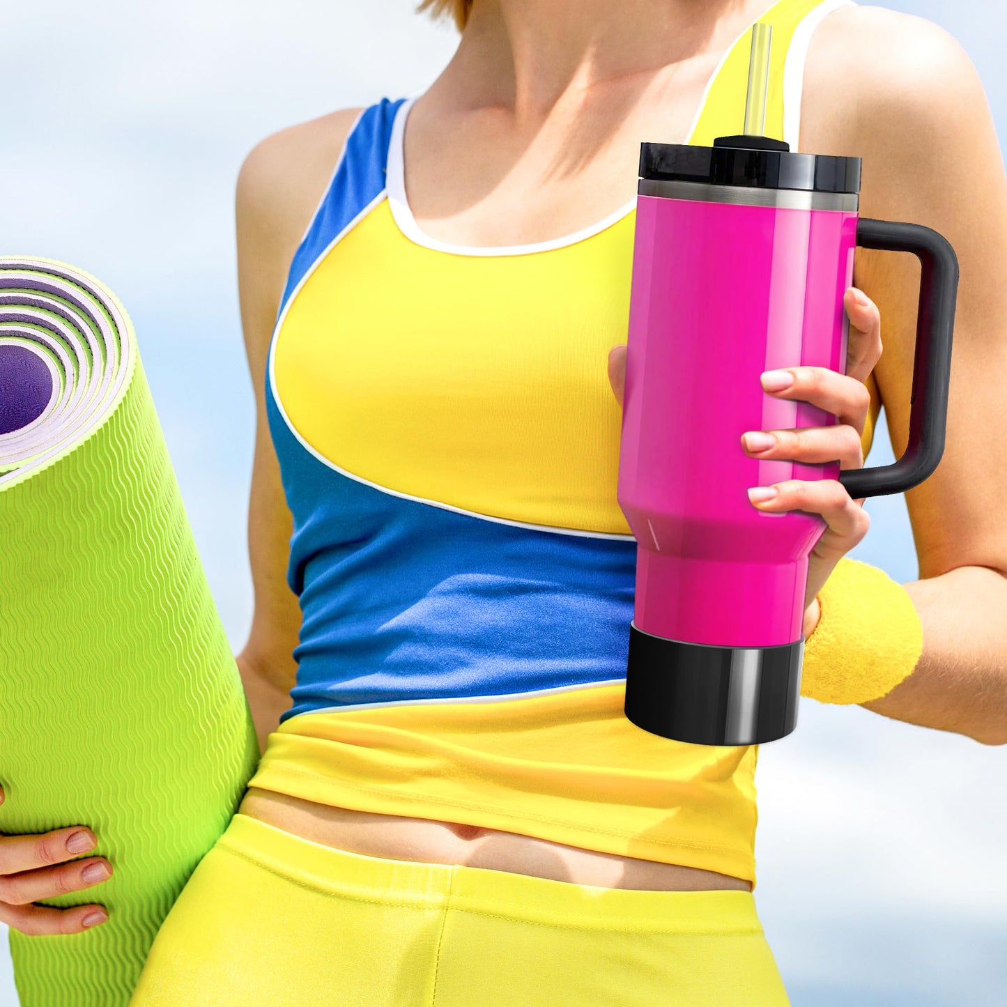 Neon Protective Silicone Boot for Stanley Cup 20-40oz, Hydro Flask 12-24oz & Simple Modern 20-40oz, Antislip Sleeve Cover Neon for More Tumblers & Water Bottles with 2.8-2.95" Base, Neon Black