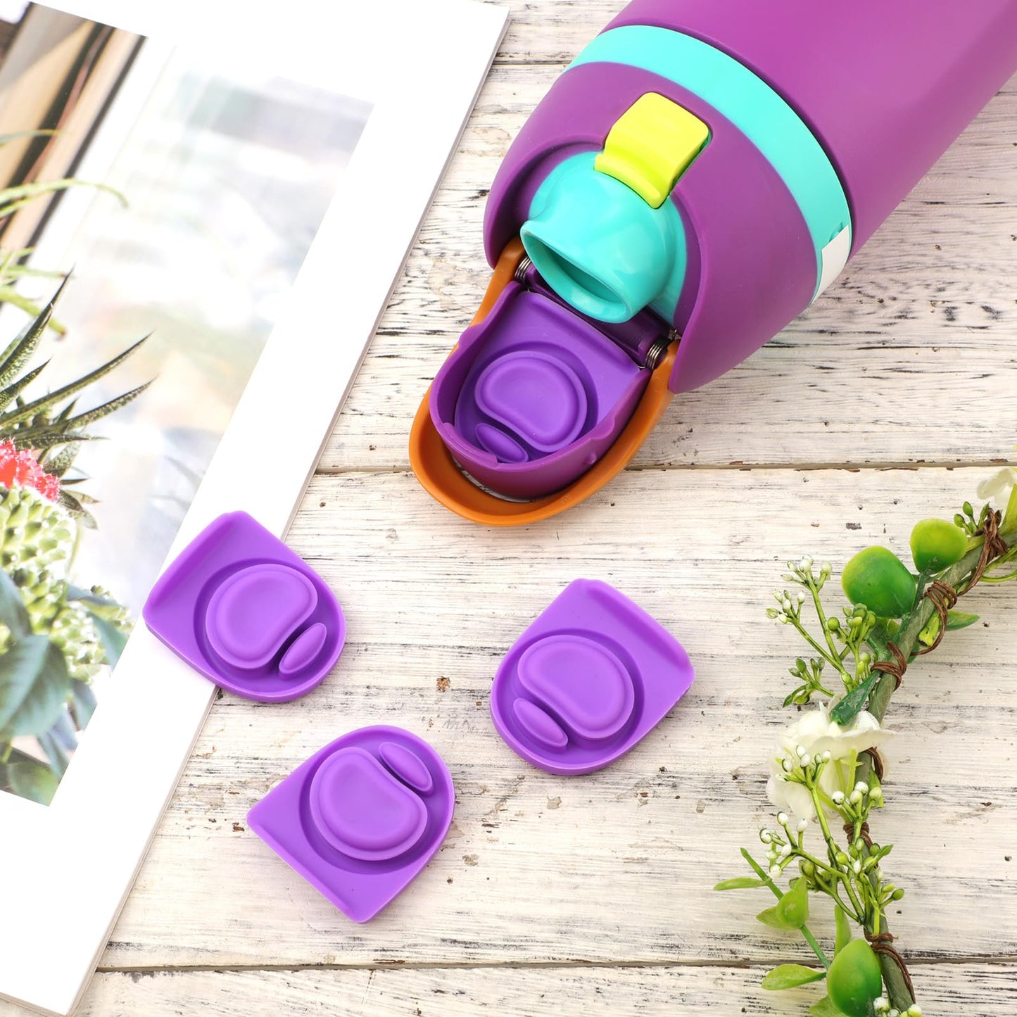 4pcs Replacement Stopper Compatible with Owala FreeSip 24oz 32oz, Water Bottle Top Lid Gasket for Owala 19/24/32/40oz Seal Bottle Cap Mouth Stopper Part Silicone Plug Accessories BPA-Free (Purple)