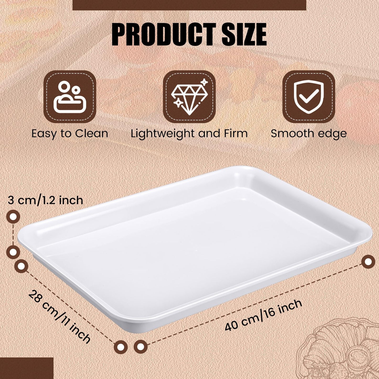 Ziliny 20 Pcs Plastic Serving Trays Bulk Plastic Serving Platters Reusable Rectangle Food Tray Stackable Party Trays for Dinner Snack Dessert in School Cafeteria(White,16 X 11)