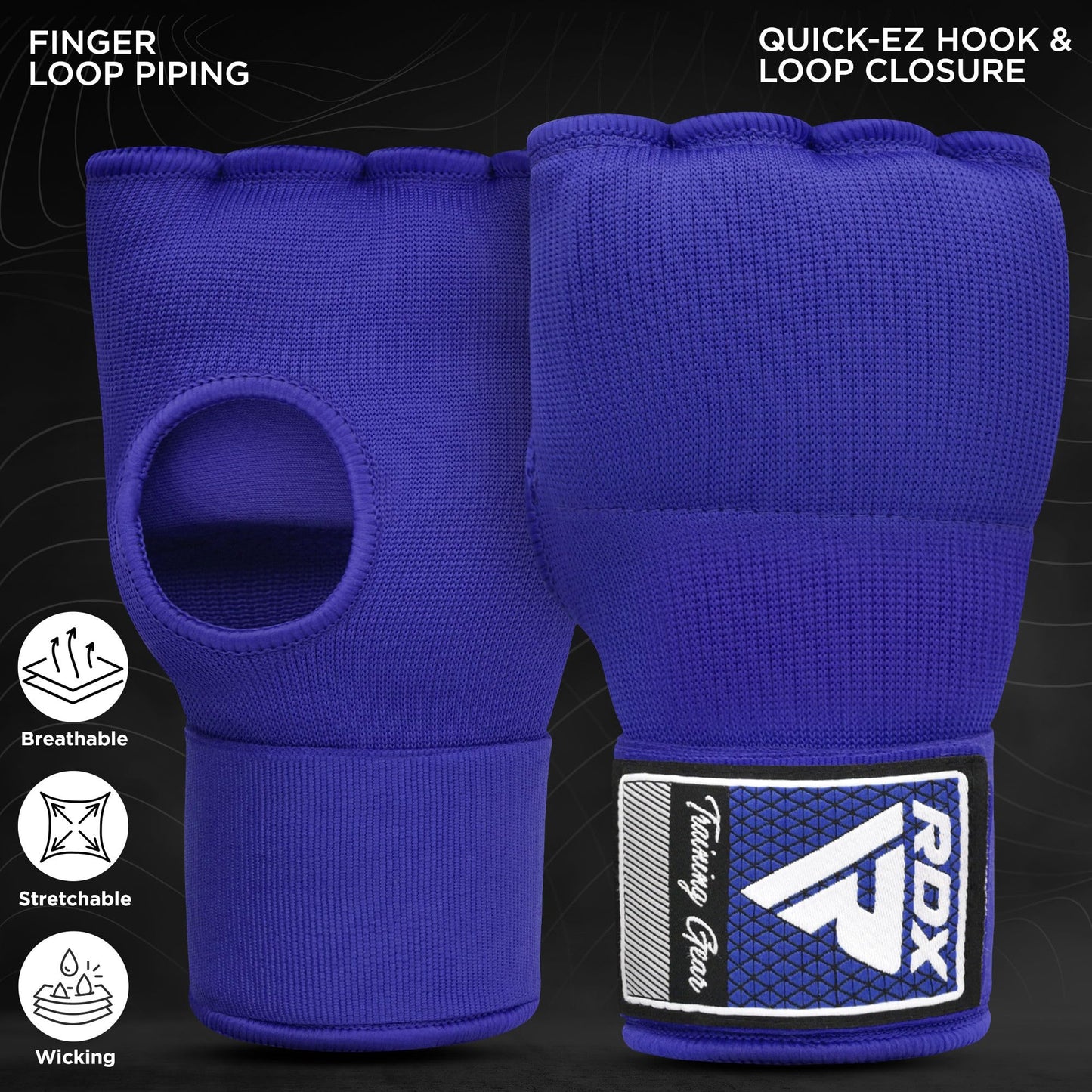 RDX Gel Boxing Hand Wraps Inner Gloves Men Women, Quick 75cm Long Wrist Straps, Elasticated Padded Fist Under Mitts Protection, Muay Thai MMA kickboxing Martial Arts Punching Training Bandages