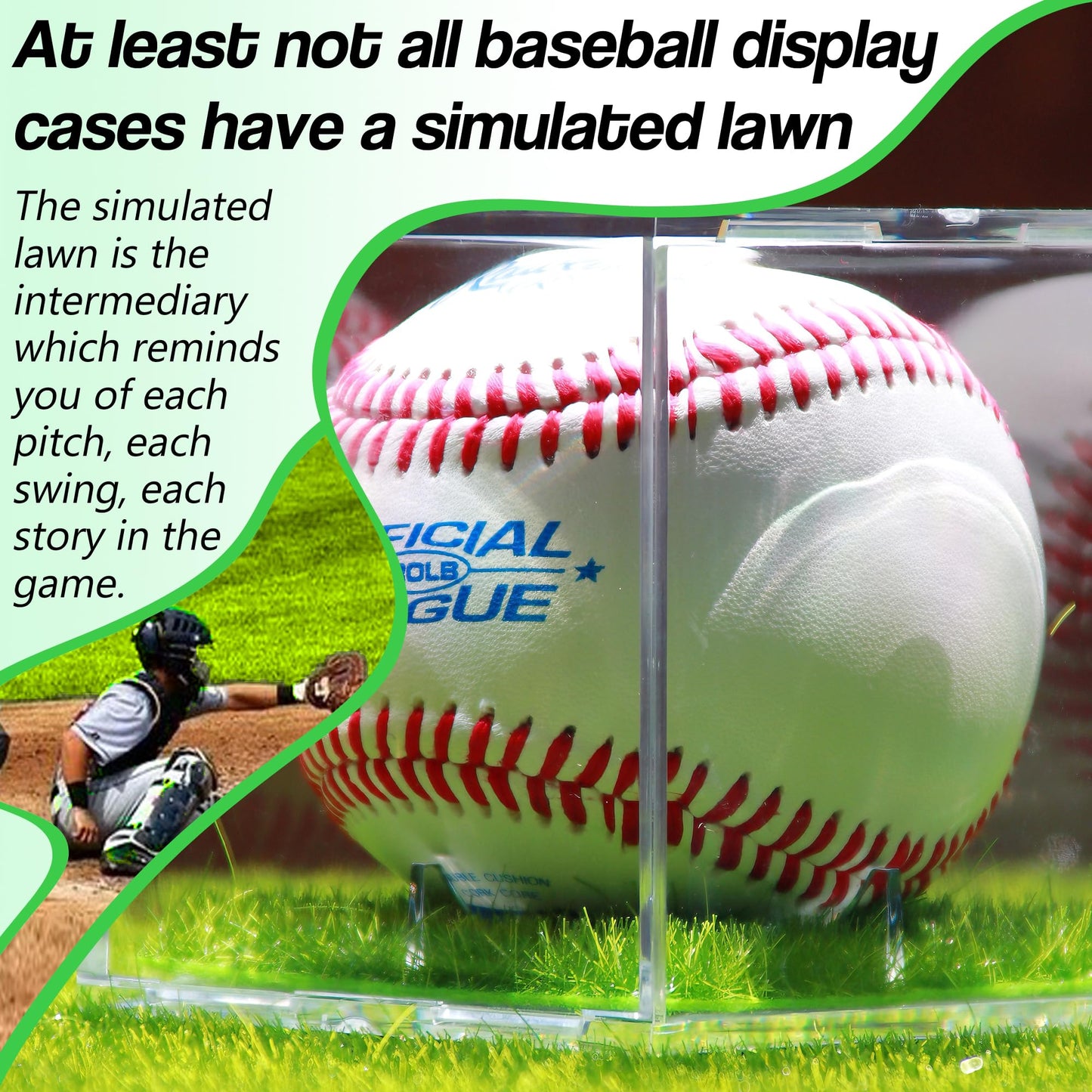 Fanslgeolsy Baseball Display Case, UV Protected Acrylic Clear Baseball Holder, Turf Baseball Stand, Prevent Baseballs from Moving, Fit for Official Size Baseball