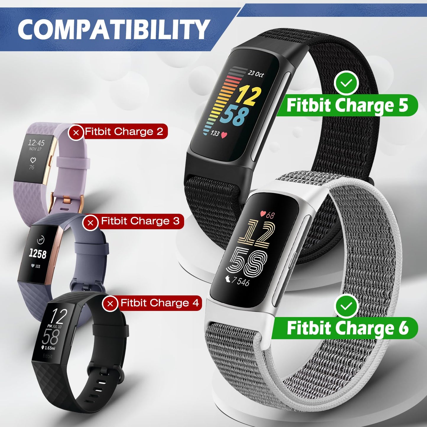 AVOD Sport Loop Nylon Watch Bands Compatible with Fitbit Charge 6/Charge 5 for Women Men, Adjustable Breathable Replacement Soft Nylon Loop Wristband for Fitbit Charge 6/Fitbit Charge 5
