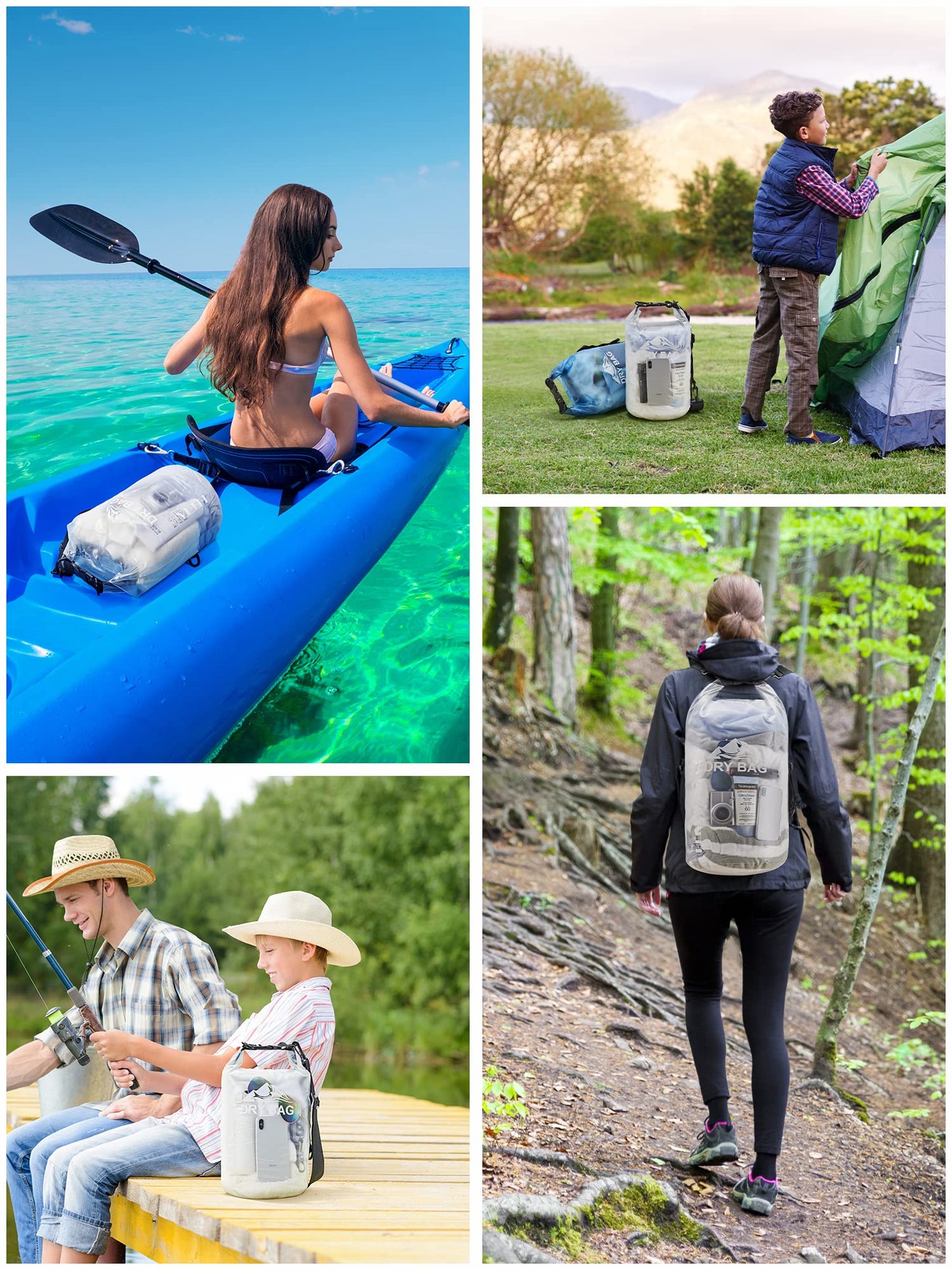HEETA Waterproof Dry Bag for Women Men, Roll Top Lightweight Dry Storage Bag Backpack with Phone Case for Travel, Swimming, Boating, Kayaking, Camping and Beach, Transparent White 5L