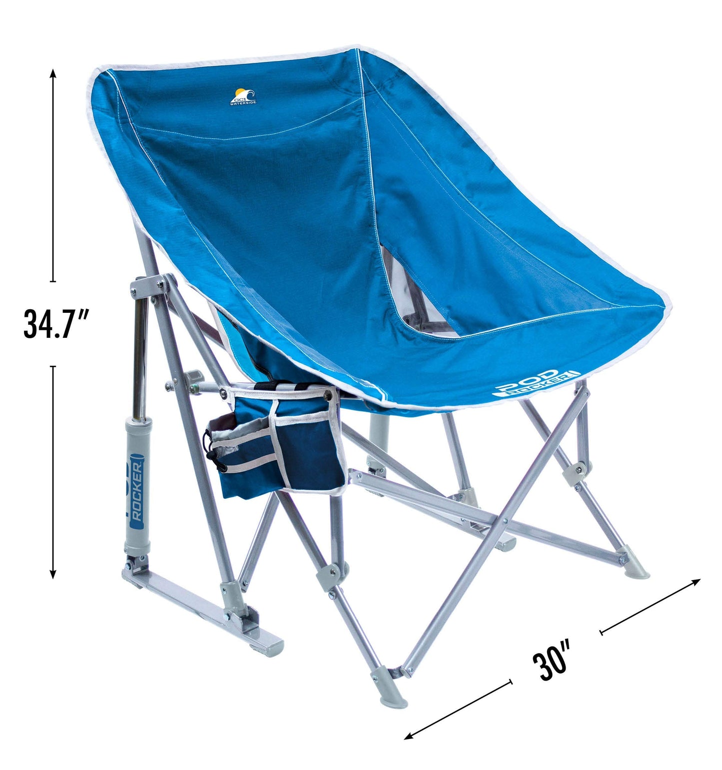 GCI Outdoor Pod Rocker Beach Chair | Collapsible Folding Rocking Chair with Drink Holder & Portable Carry Bag — Saybrook Blue