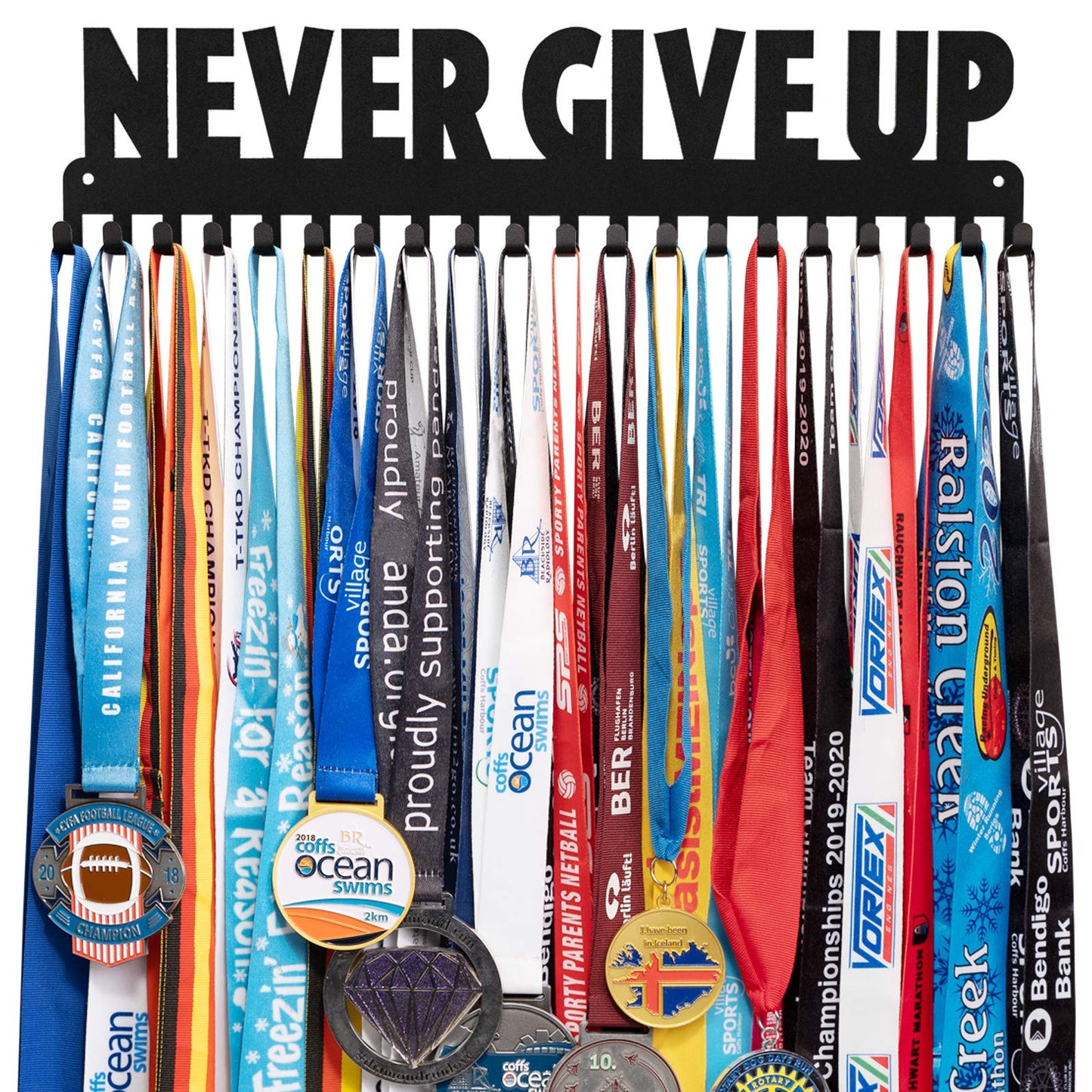 Lapetale Fashion Medal Hanger Holder Display Rack Award Ribbon Organizer for Race,Running,Soccer,Gymnastic,Wrestling,Upgraded Hooks Easy Install Easy to Use Common Slogans Normal Font