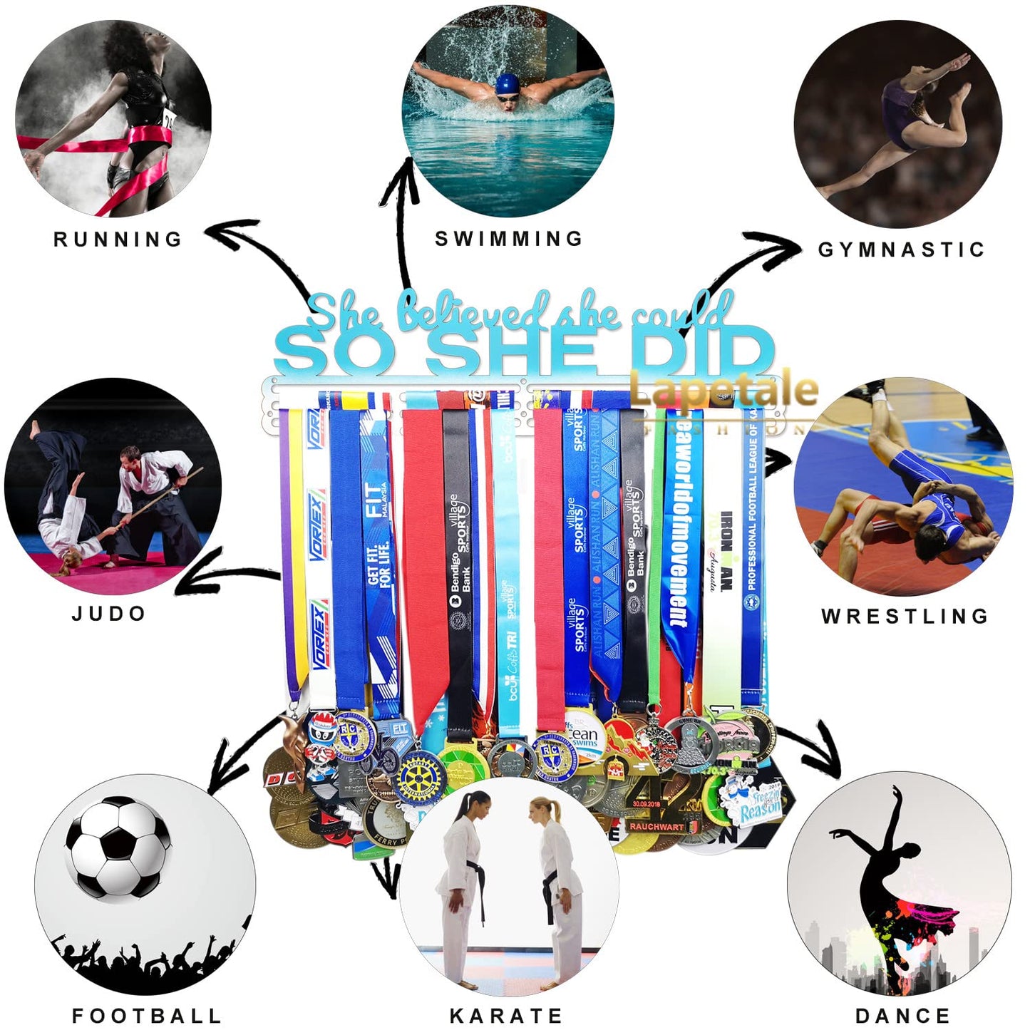 Lapetale Fashion She Believed She Could SO SHE DID Medal Hanger Display,Medal Holder Upgraded New for Sports,Cheer,Gymnastics,Soccer,Softball,Marathon