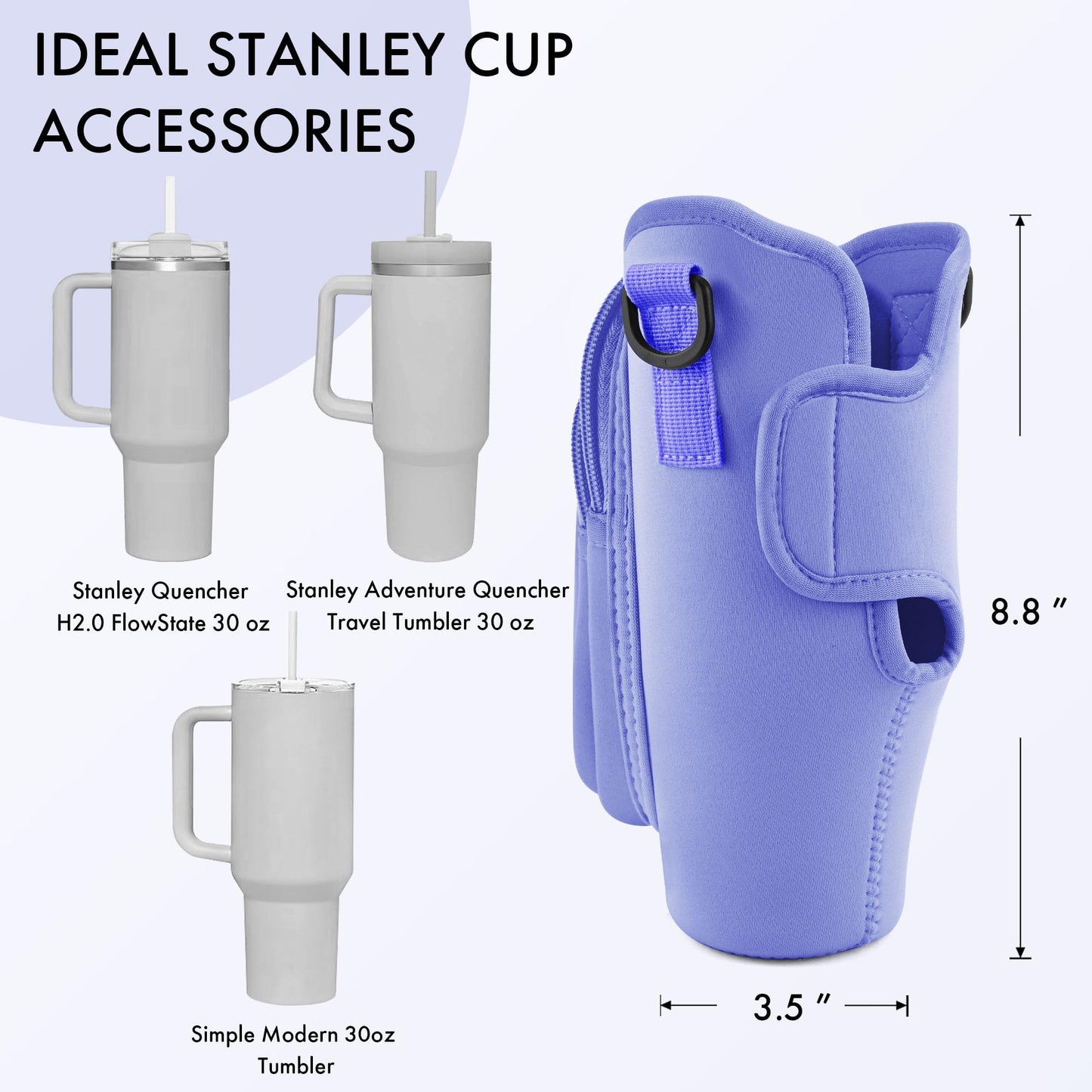 JEBEALUO Water Bottle Carrier Bag with Phone Pocket for Stanley Cup 40/30 oz, Water Bottle Holder with Adjustable Strap& Straw Cover, Stanley Cup Accessories (Violet)