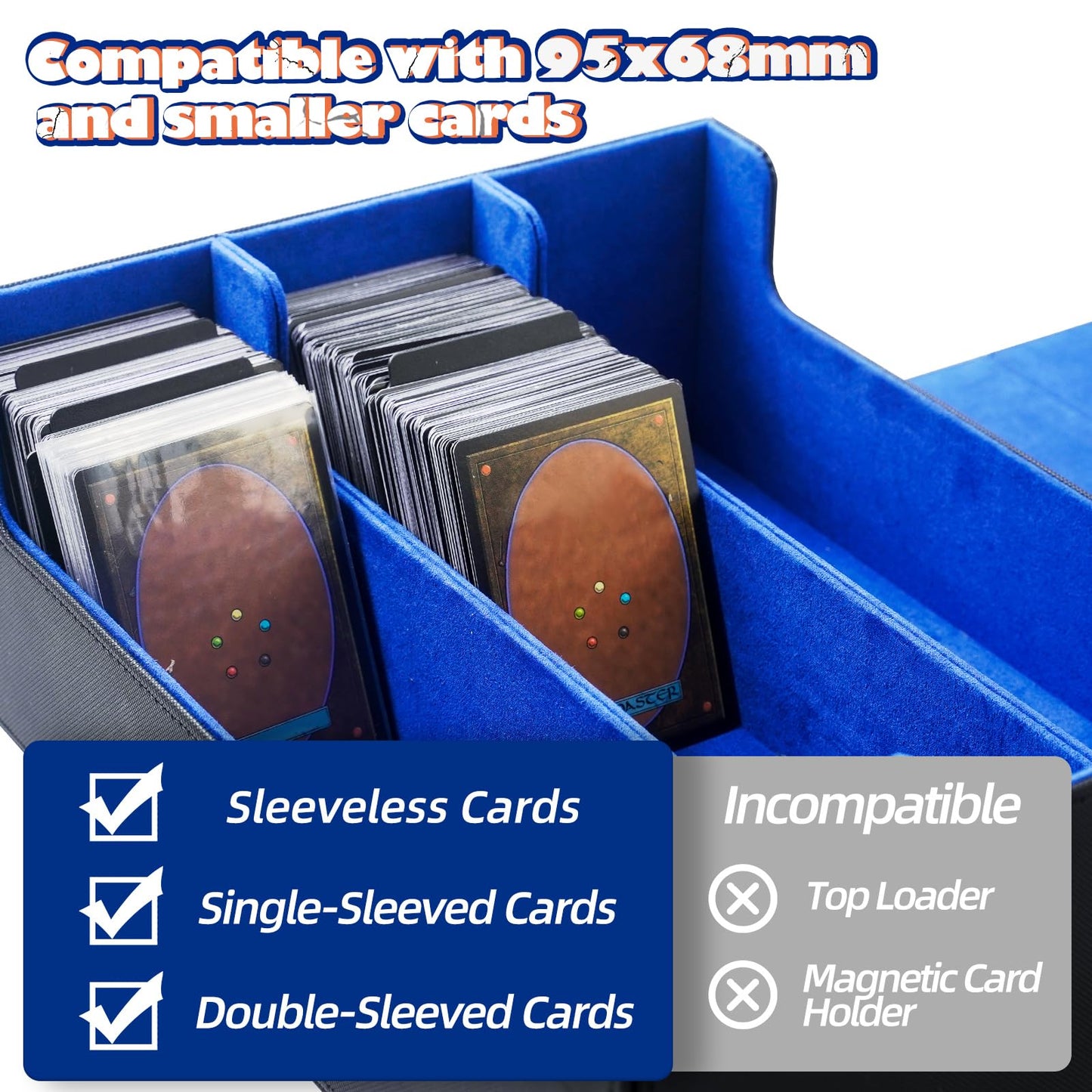 AWESOPAL Card Deck Box Fits MTG YGO PTCG, 1800+ Trading Card Storage Box with Magnetic Closure & 8 Dividers, Collectible Trading Card Cases for MTG Commander, TCG Card Holder Box - Black&Blue