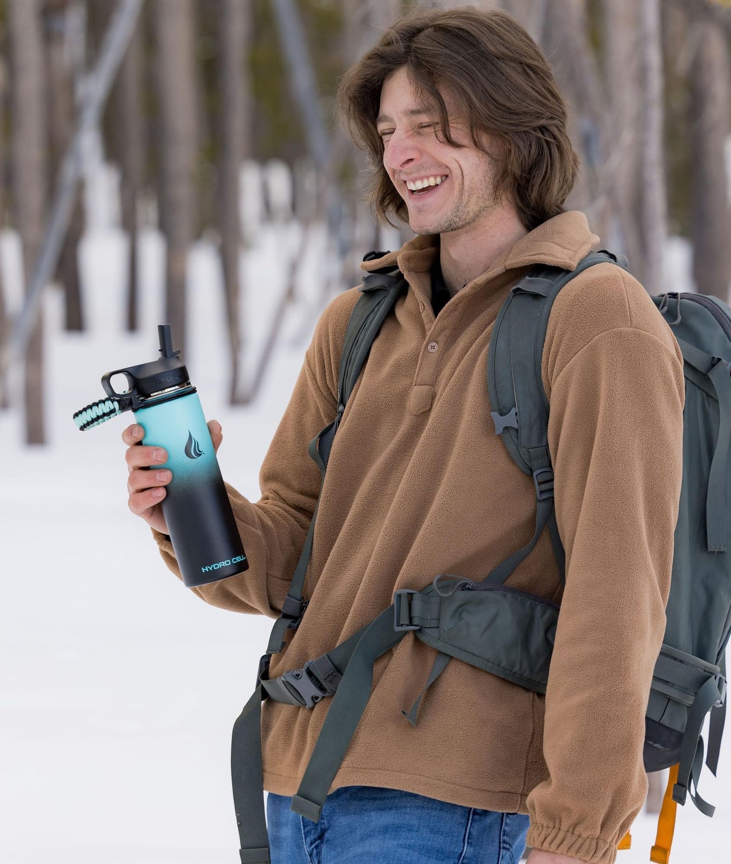 HYDRO CELL Paracord Handle for Wide Mouth Water Bottles - Carrier Strap w/Attachment Ring and Carabiner Accessory. Compatible w/ 64oz, 40oz 32oz, 24oz, 18oz, 14oz Insulated Bottles (Teal/Black)