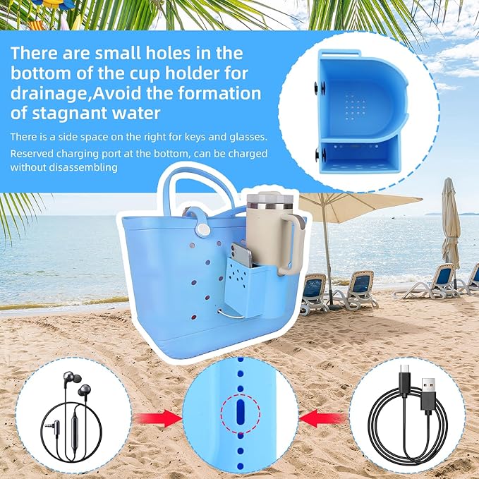 Bogg Bag Cup Holder and Phone Holder, Silicone Bogg Bag Accessories Compatible with All Bogg Bags & Simply Southern Totes, Bogg Bag Organizer for Stanley Cup/Sunglasses/Wallet(Blue)