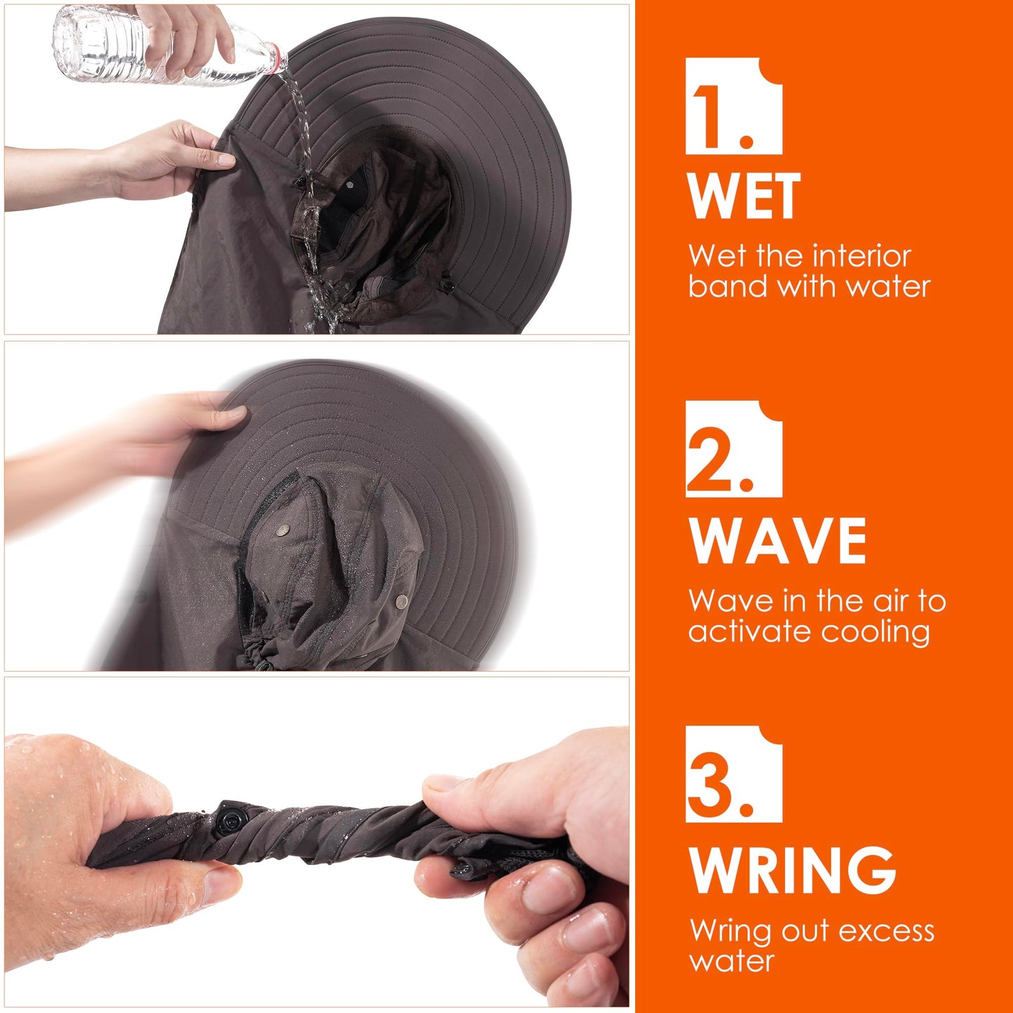 HEEHIPOO Mens Women Fishing Hat UPF 50+ Wide Brim Sun Hat with Face Cover & Neck Flap Dark Gray