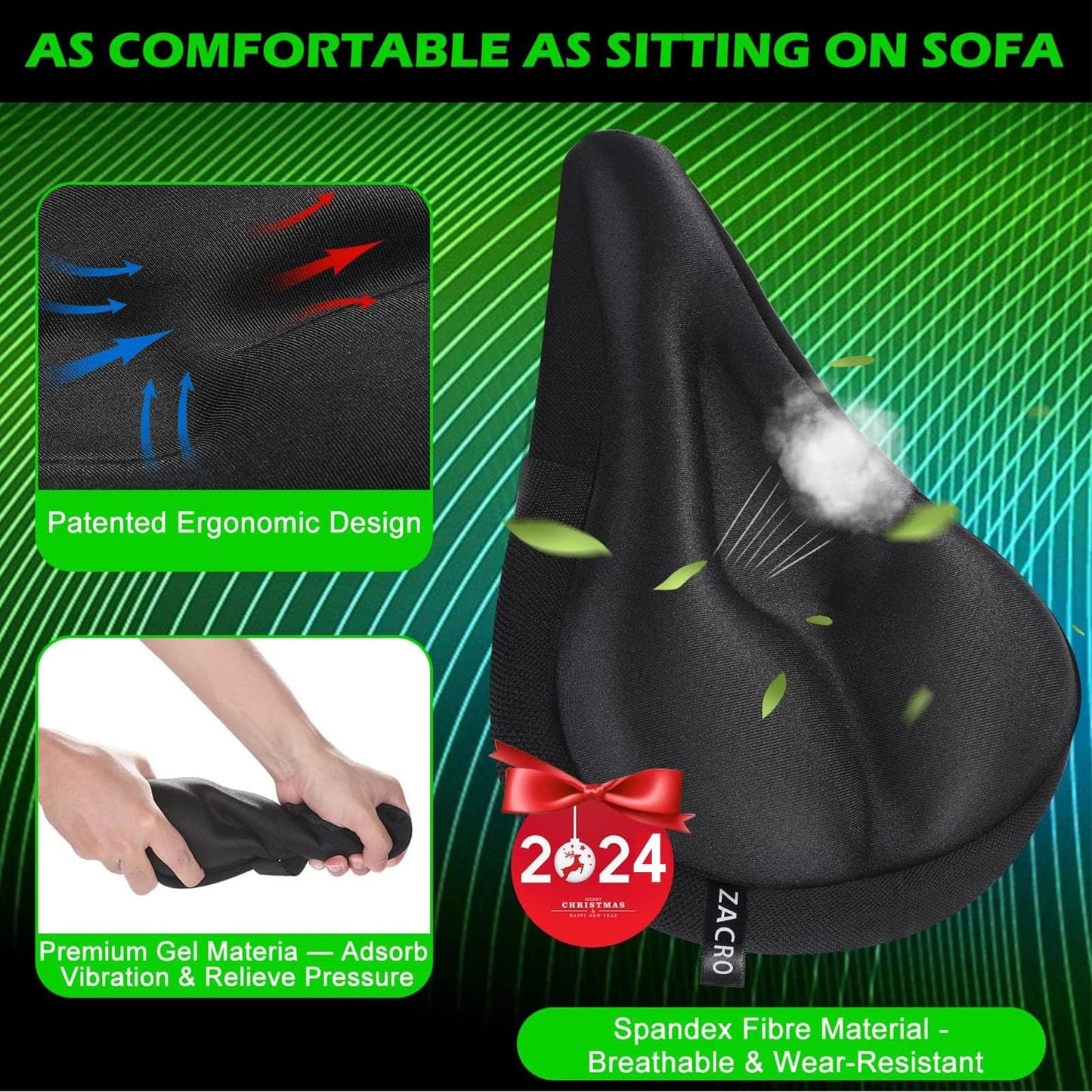 Zacro Bike Seat Cushion - Gel Padded Bike Seat Cover for Men Women Comfort, Extra Soft Exercise Bicycle Seat Compatible with Peloton, Outdoor & Indoor
