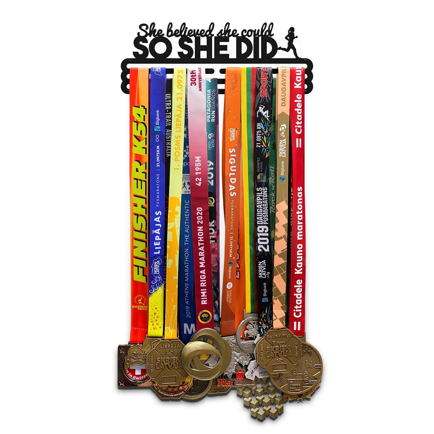 Sports Medal Hanger Display Race She Believed She Could So She Did | Black Race Medal Holder Awards Wall Mount | Running Marathon Race Medal Display for Wall | Steel medal holder for wall