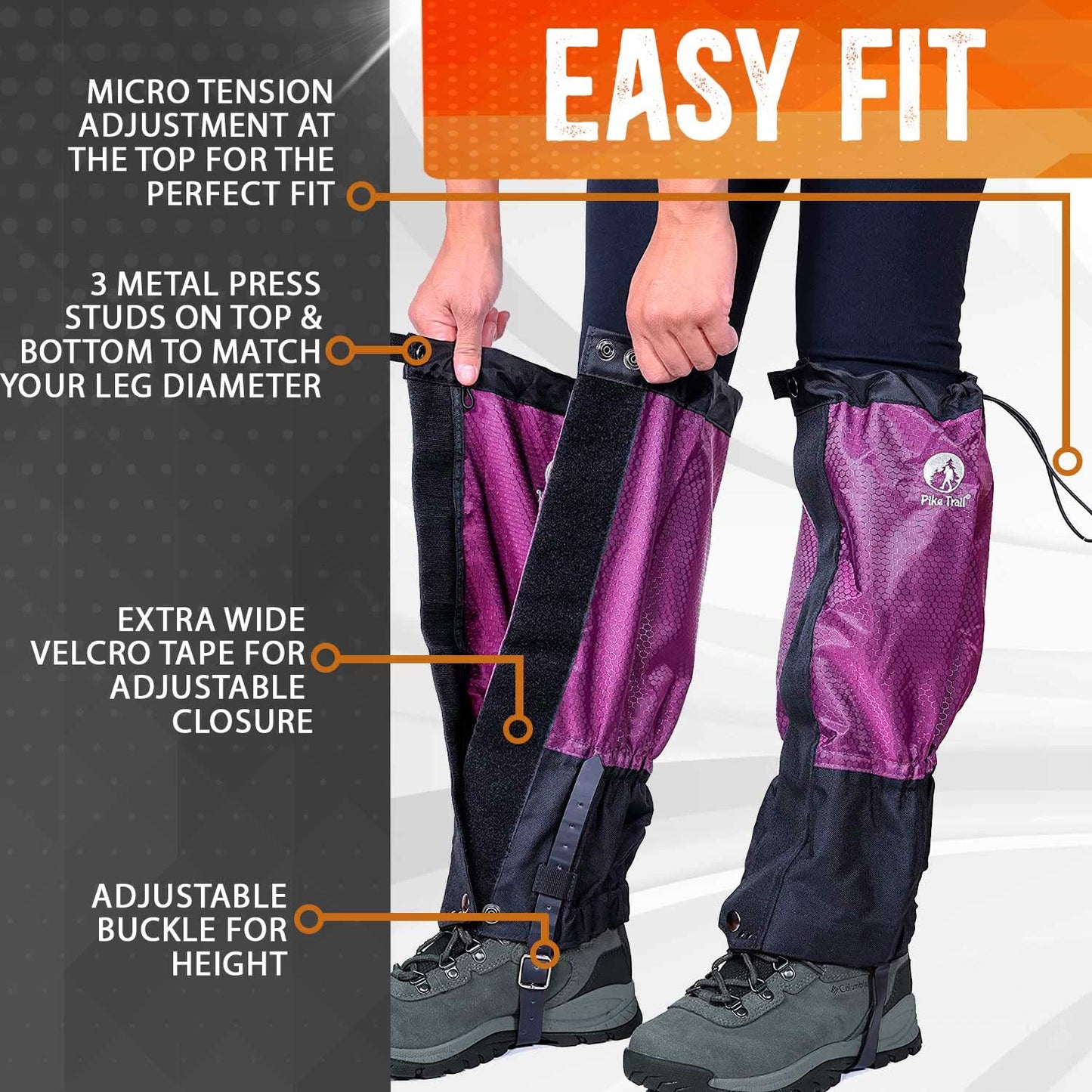 Pike Trail Waterproof Adjustable Leg Gaiters: for Hiking in Mud, Sand, and Snow - Hunting, Mountain Climbing, or Snowshoeing
