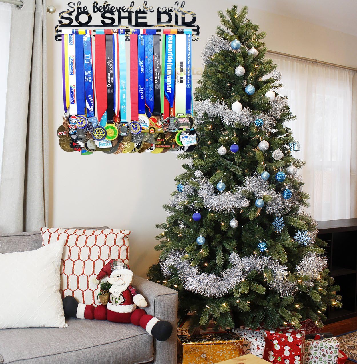 Lapetale Fashion Medal Hanger Holder Display Wall Rack Frame Shelf in 16" long-Medal Hanger Awards Ribbon Cheer,gymnastics,soccer,softball Holder Display Custom Rack for Sports Medals Easy to Install