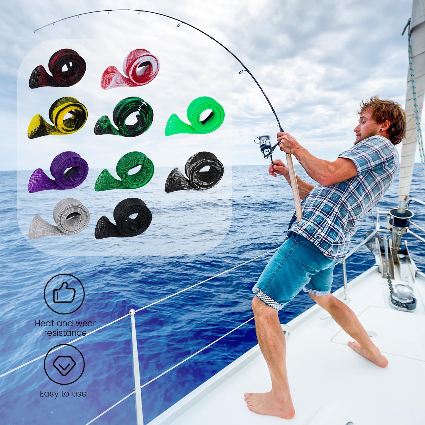 Koogel 4PCS Fishing Pole Sleeves, Fishing Rod Socks Rod Cover for Spinning Fishing Rod Fly Fishing Rod Casting Fishing Rod