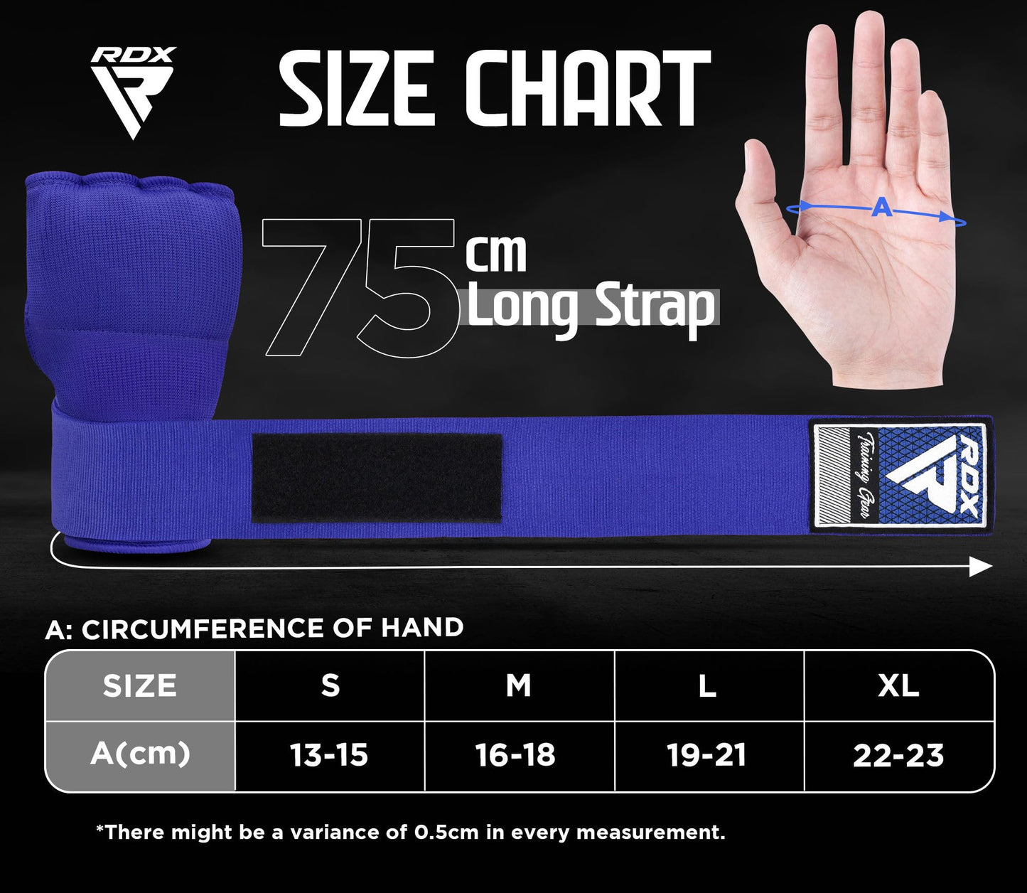 RDX Gel Boxing Hand Wraps Inner Gloves Men Women, Quick 75cm Long Wrist Straps, Elasticated Padded Fist Under Mitts Protection, Muay Thai MMA kickboxing Martial Arts Punching Training Bandages