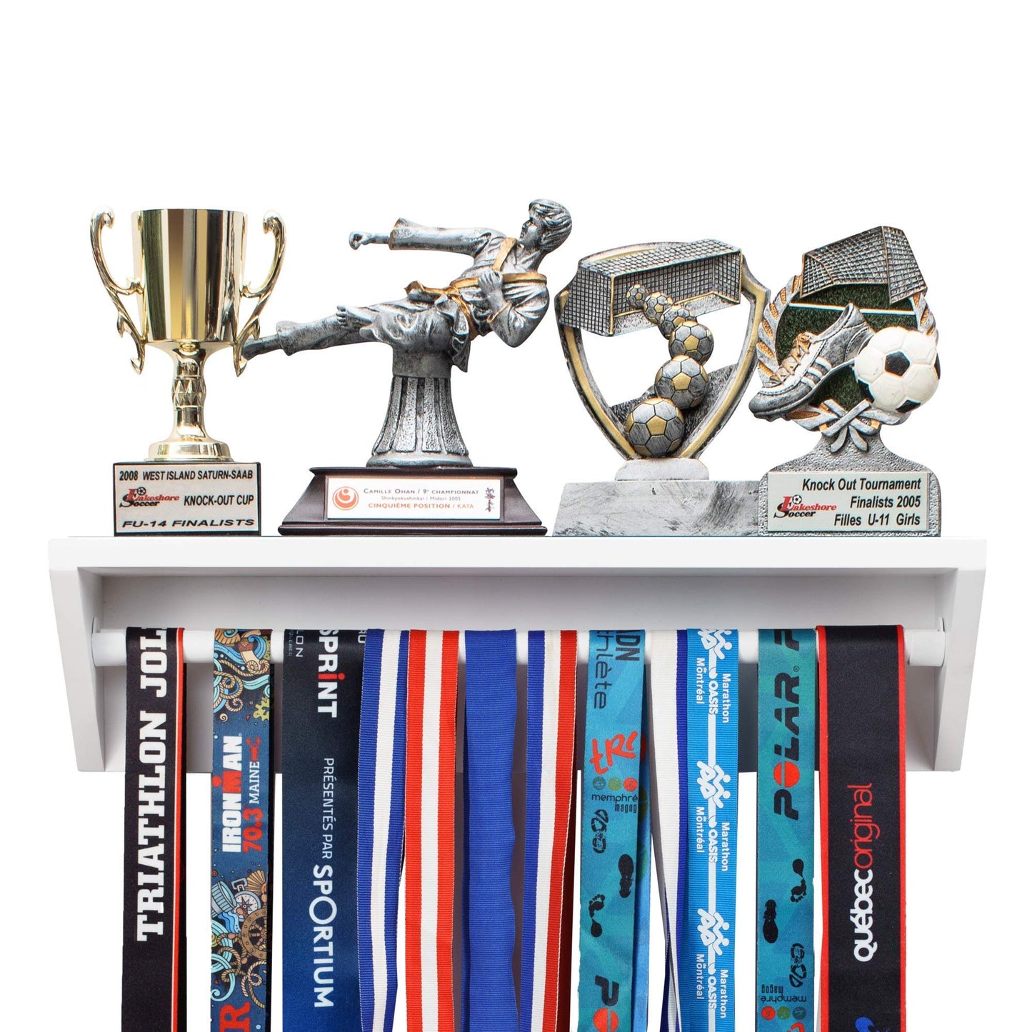 Paisa Home - Medal Hanger & Trophy Shelf- Use as a Medal Display with Shelf, Trophy Rack, Medal Holder and Medal Display Hanger, Race Medal Display and Medal Hanger with Shelf… (White)