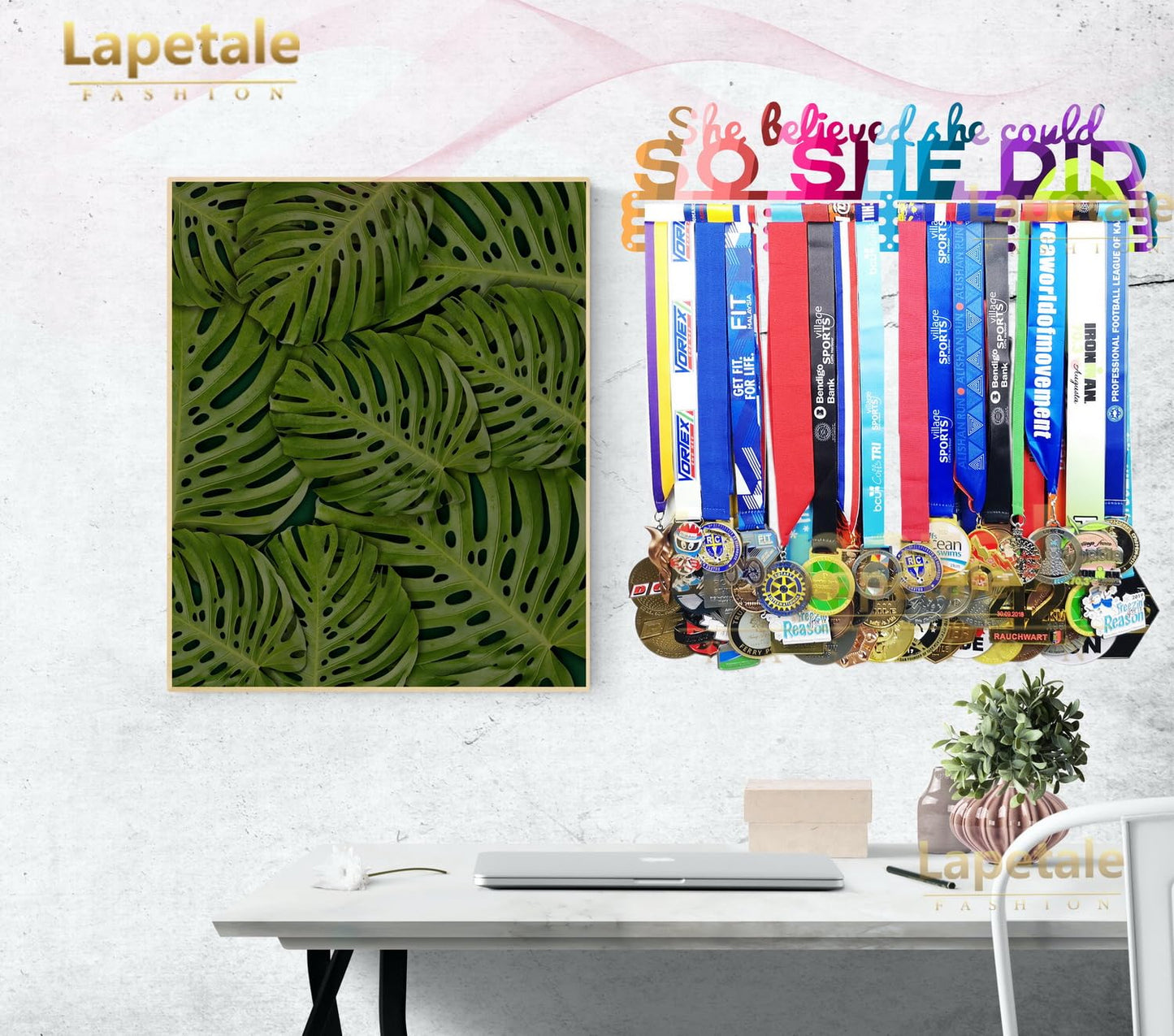 Lapetale Fashion Medal Hanger Holder Display Wall Rack Frame Shelf in 16" long-Medal Hanger Awards Ribbon Cheer,gymnastics,soccer,softball Holder Display Custom Rack for Sports Medals Easy to Install