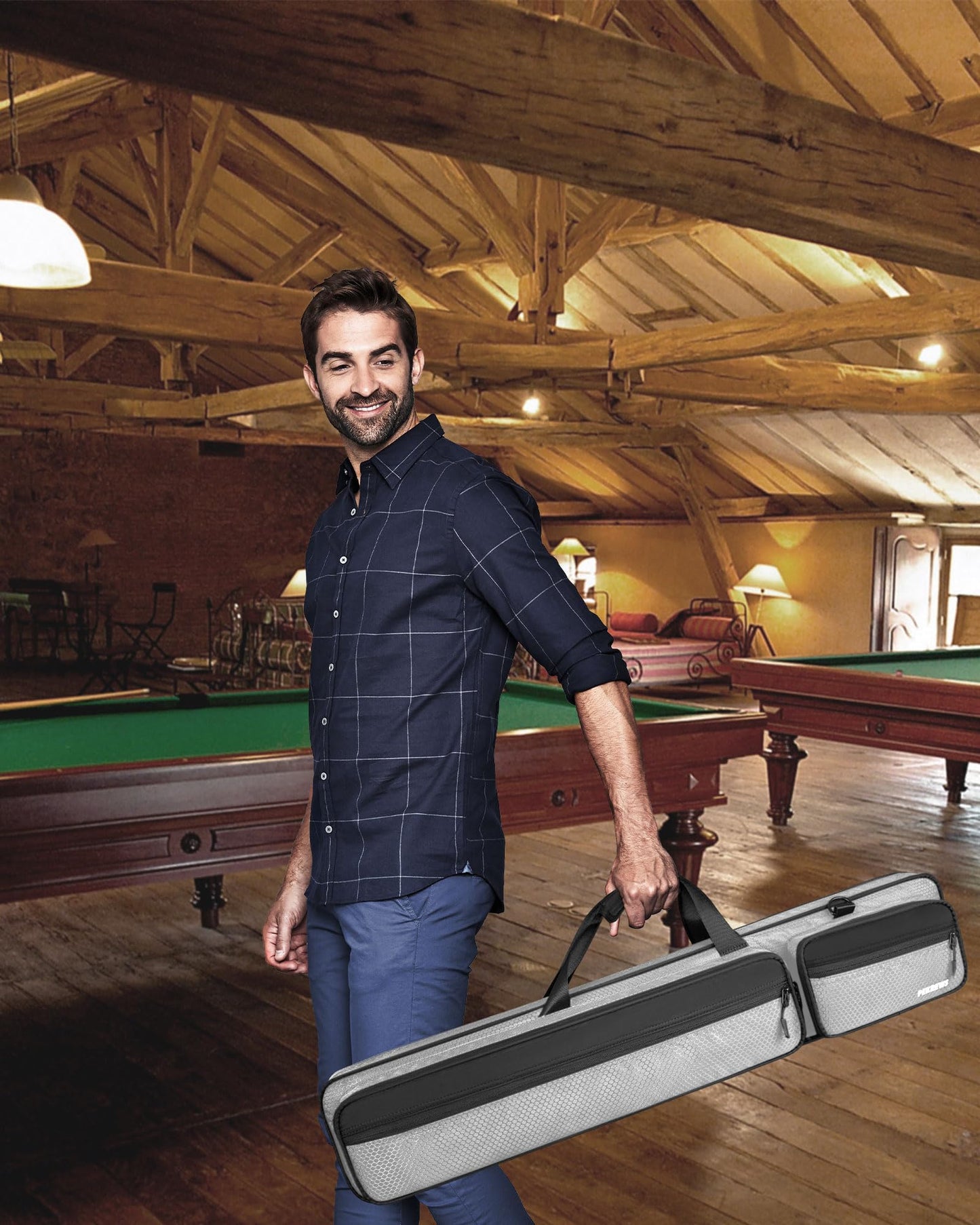 PEKREWS Pool Cue Case 4x5, Pool Stick Case with Multiple Pockets Holds 4 Butts 5 Shafts, Soft Padded Sturdy Pool Cue Bag, Billiard Cue Backpack with Adjustable Shoulder Straps for Men and Women