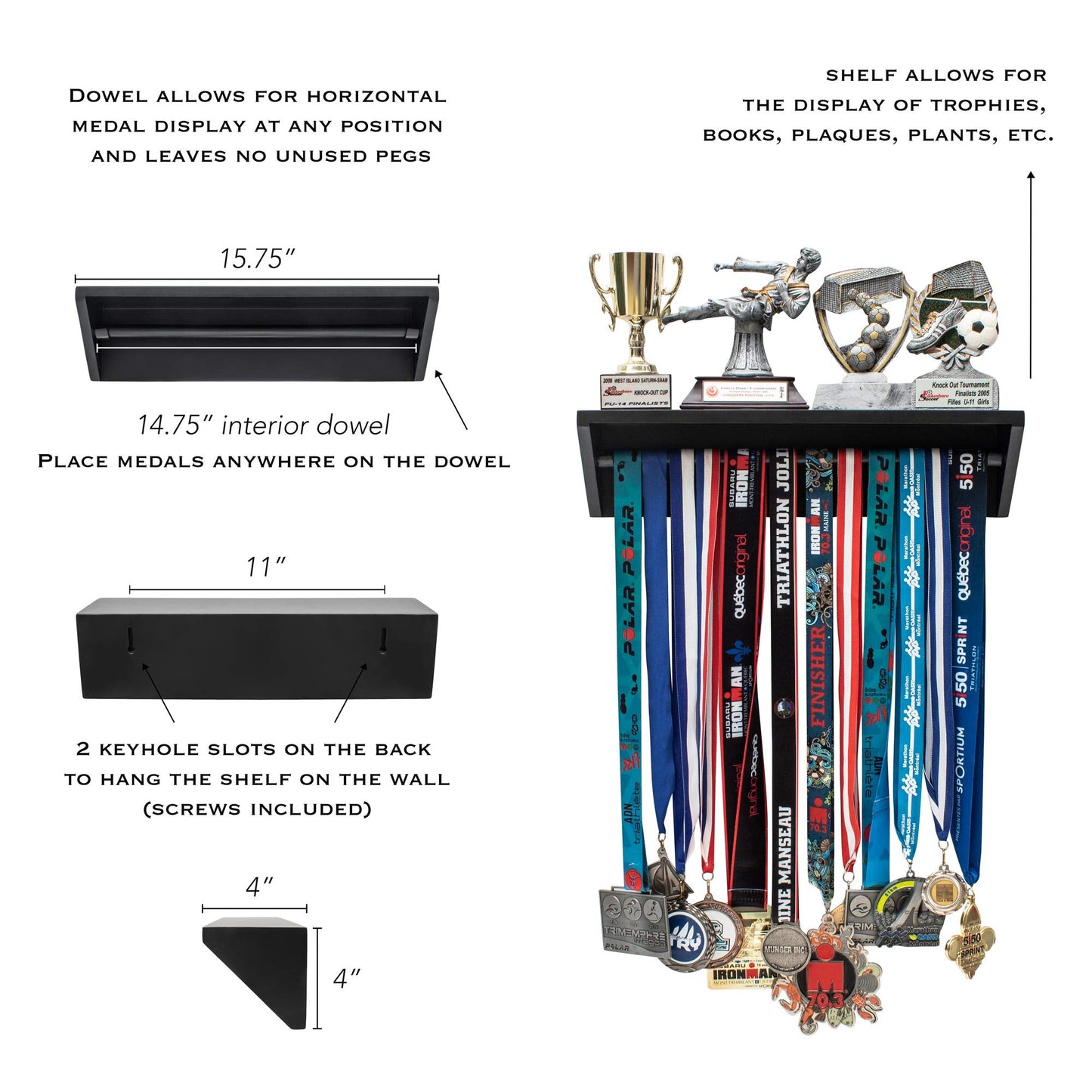Paisa Home - Medal Hanger and Trophy Shelf, Medal Display, Medal and Trophy Display, Medal Holder. Medal Rack, Medal Display Hanger, Medal Rack with Shelf, Race Medal Display, Display for Medals