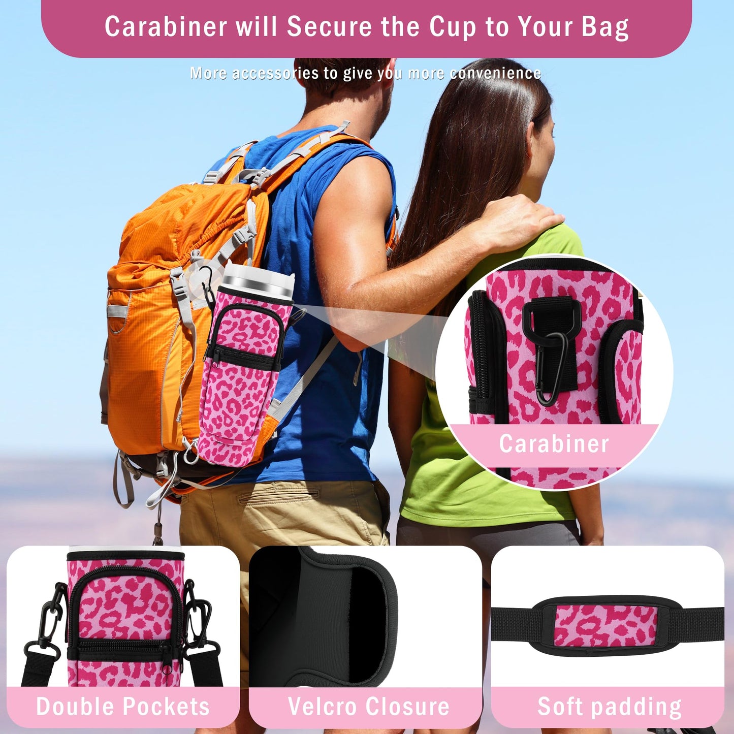 Water Bottle Carrier Bag with Strap for Stanley Cup 40oz Tumbler with Phone Pocket, Keychain Accessories for Stanley Cup Handle, Women Personalized Accessories for Stanley Cup