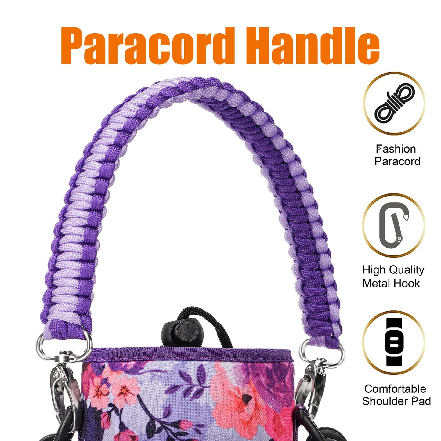 AceTreker Water Bottle Carrier Bag, 32 oz/ 40 oz Insulated Water Bottle Sleeve with Paracord Hanlde & Strap, Neoprene Metal Canteen Pouch Holder with Phone Pocket for Gym, Sport, Fishing