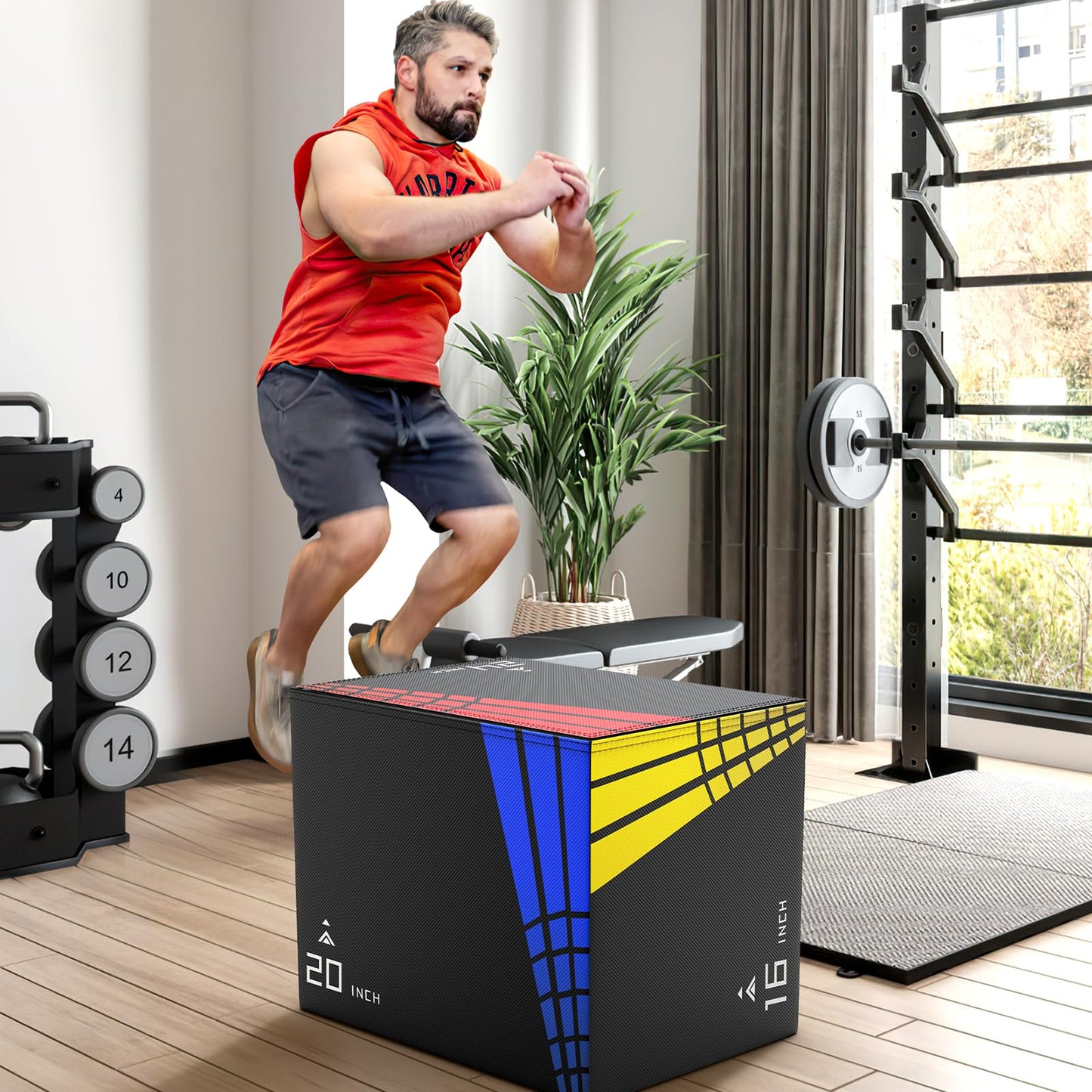 3-In-1 Foam Plyometric Jump Box,Stable Plyo Box Covered with 3MM Anti-Slip Particles,24βx20βx16βStable Box Jumps for Home Gym Fitness Workout Training,440lb Weight Capacity