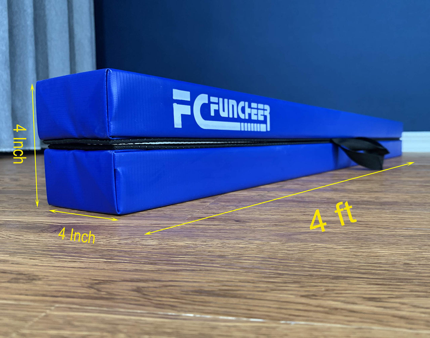 FC FUNCHEER 8FT Folding Balance Beam -Gymnastics Beam -Wood core Floor Beam - Anti-Slip Bottom -Faux Suede Cover -Stainless Hinge and Carrying Bag for Kids Training at Home (Suede, Blue)