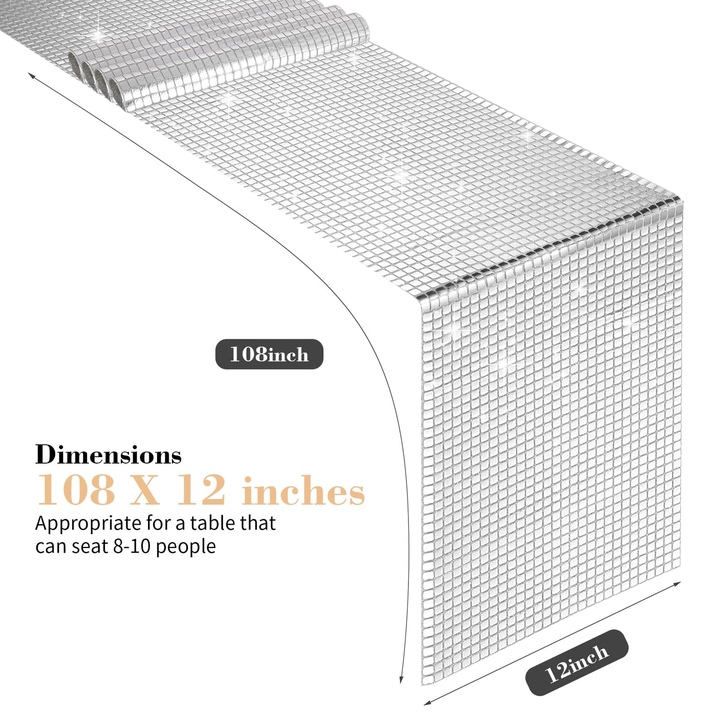 4 Packs Glitter Disco Party Table Runner 12 x 108 Inches Mirror Silver Foil Decor for 70s 80s Disco Party Decorations Birthday Home Table Decorations