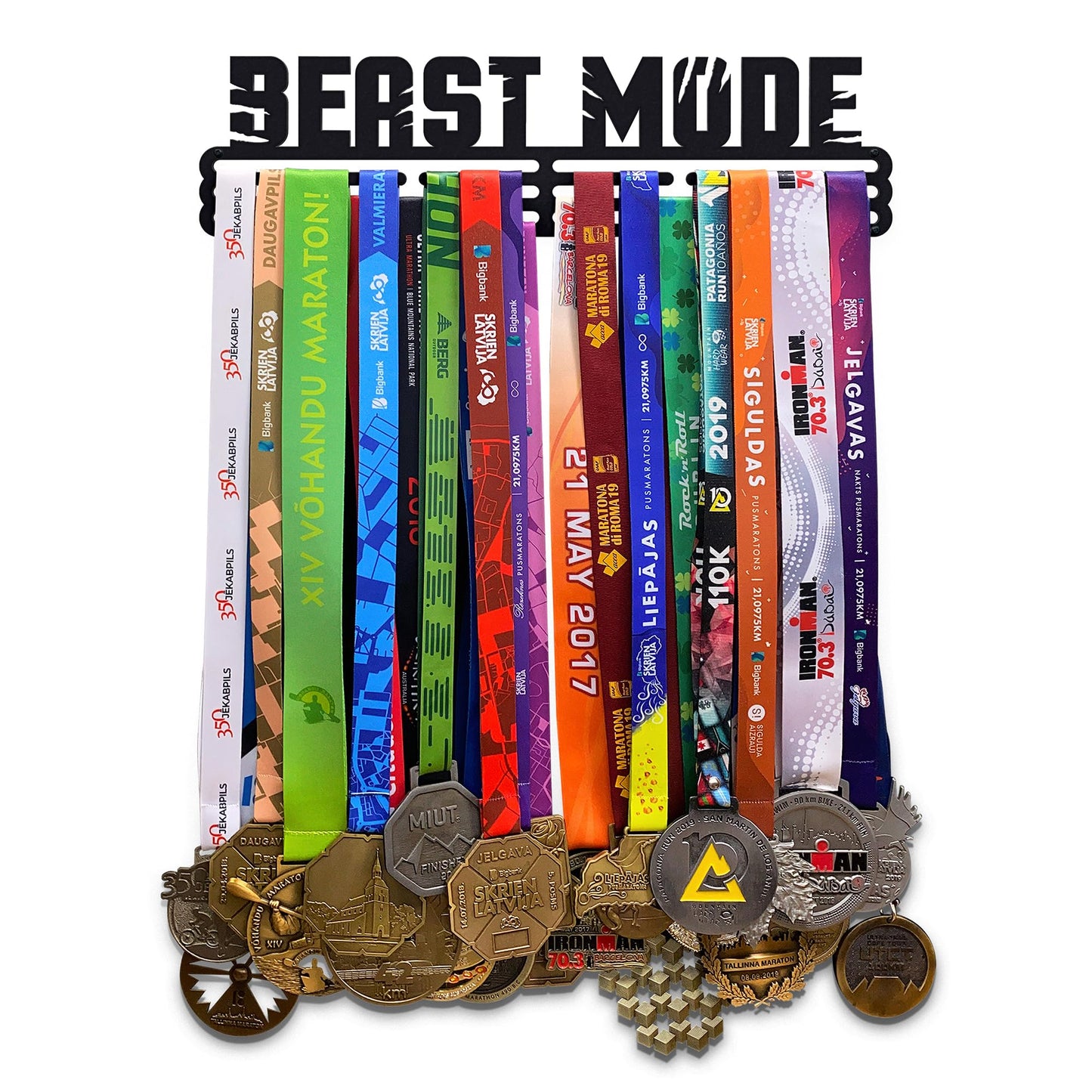 Sports Medal Hanger Display Race Beast Mode | Black Race Medal Holder Awards Wall Mount | Running Marathon Race Medal Display for Wall | Steel Medal Holder for Wall Holds up to 48 Medals