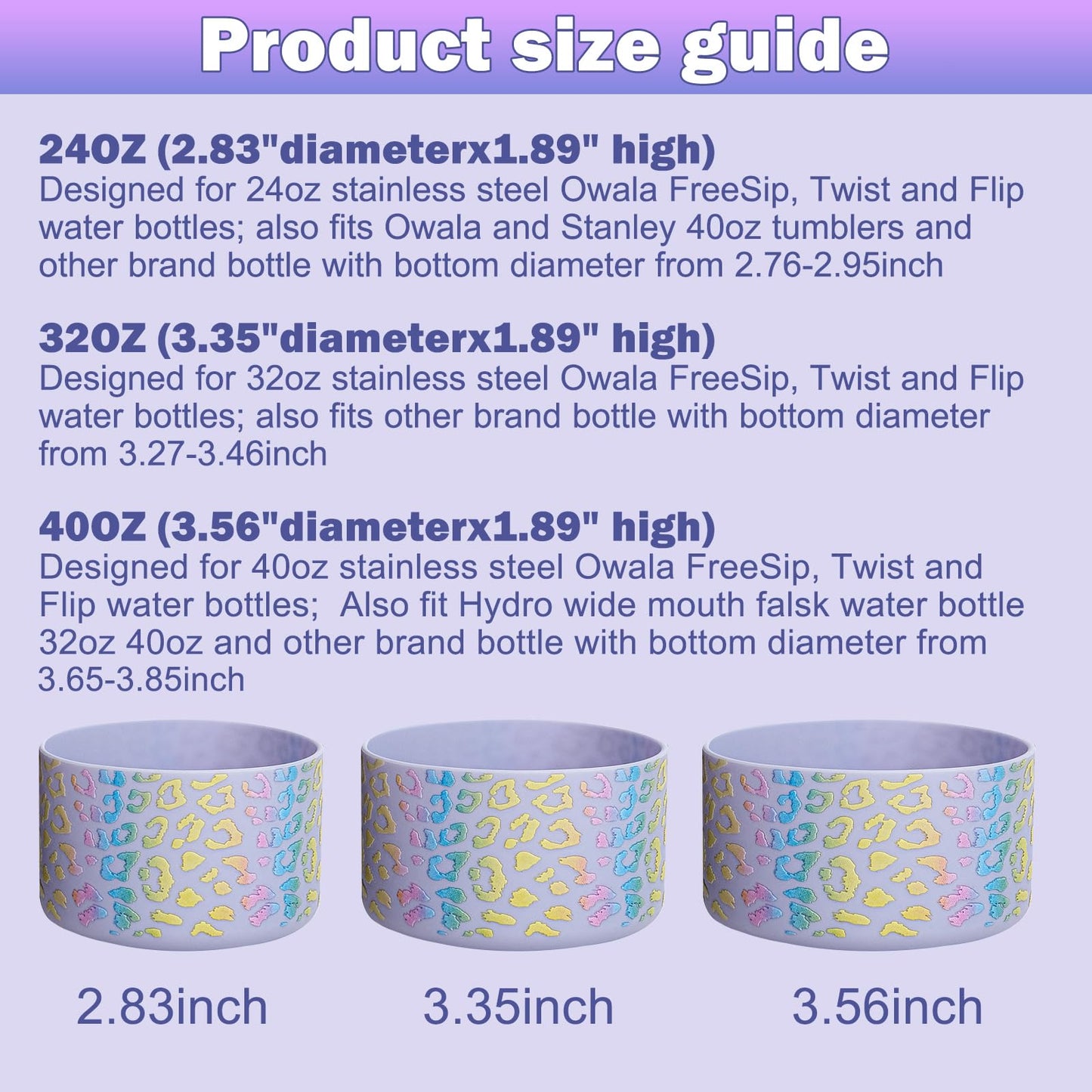 WK IEASON 2Pcs Silicone Water Bottle Boot for Owala 24oz, Protective Flask Bottom Cover Base for Owala FreeSip Twist and Flip Flask Bottles (Leo print Mint/fog, 24OZ)
