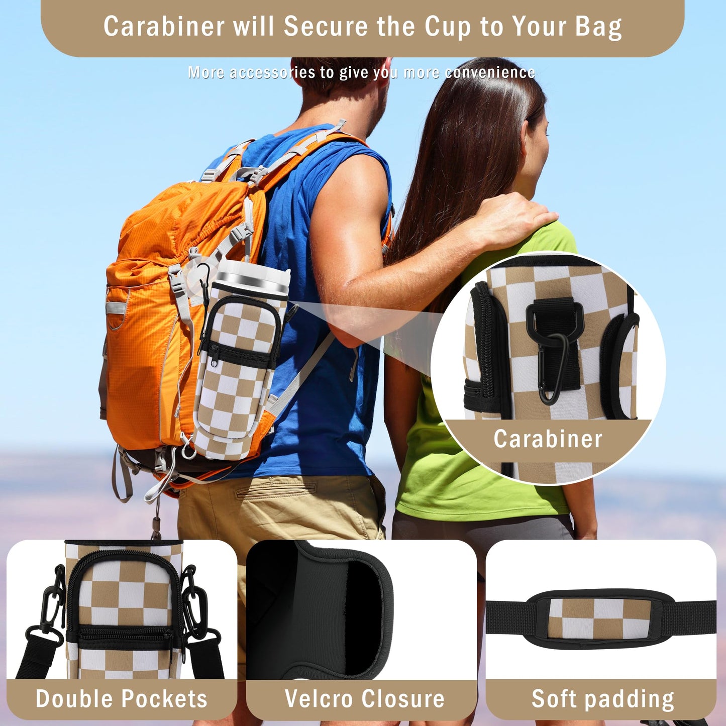 Water Bottle Carrier Bag with Strap for Stanley Cup 40oz Tumbler with Phone Pocket, Keychain Accessories for Stanley Cup Handle, Women Personalized Accessories for Stanley Cup