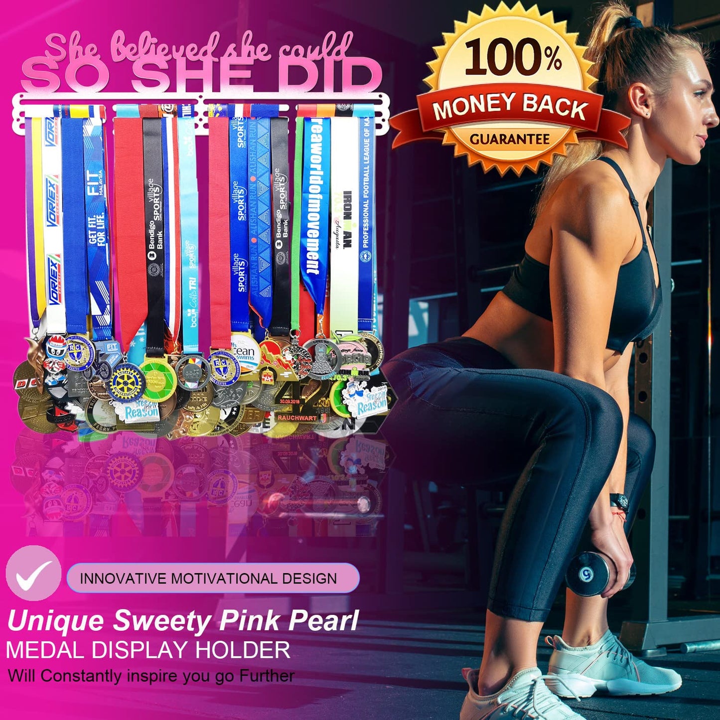 Lapetale Fashion She Believed She Could SO SHE DID Medal Hanger Display,Medal Holder Upgraded New for Sports,Cheer,Gymnastics,Soccer,Softball,Marathon,Wrest,Football...