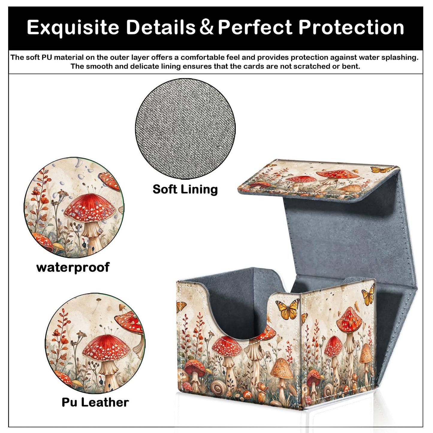 CAPAUNVDA Card Deck Box for MTG Trading Cards with Magnetic Closure,Premium Card Storage Box Case Cover for TCG CCG Magic Cards,Mushroom Butterfly Weed