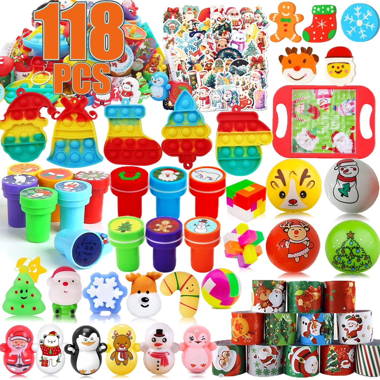 118 Pcs Christmas Party Favors for Kids, Fidget Prizes Treasure Box Toys, Pinata Goodie Bag Filler, Prizes for Kids Classroom, Treasure Chest Carnival Rewards, Stocking Stuffers for Students