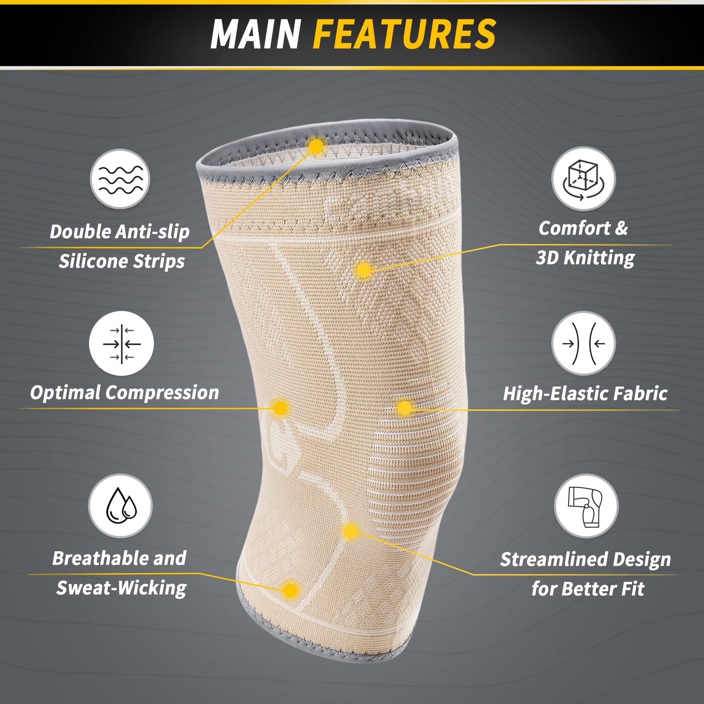CAMBIVO 2 Pack Knee Brace, Knee Compression Sleeve for Men and Women, Knee Support for Running, Workout, Gym, Hiking, Sports (Beige,Medium)