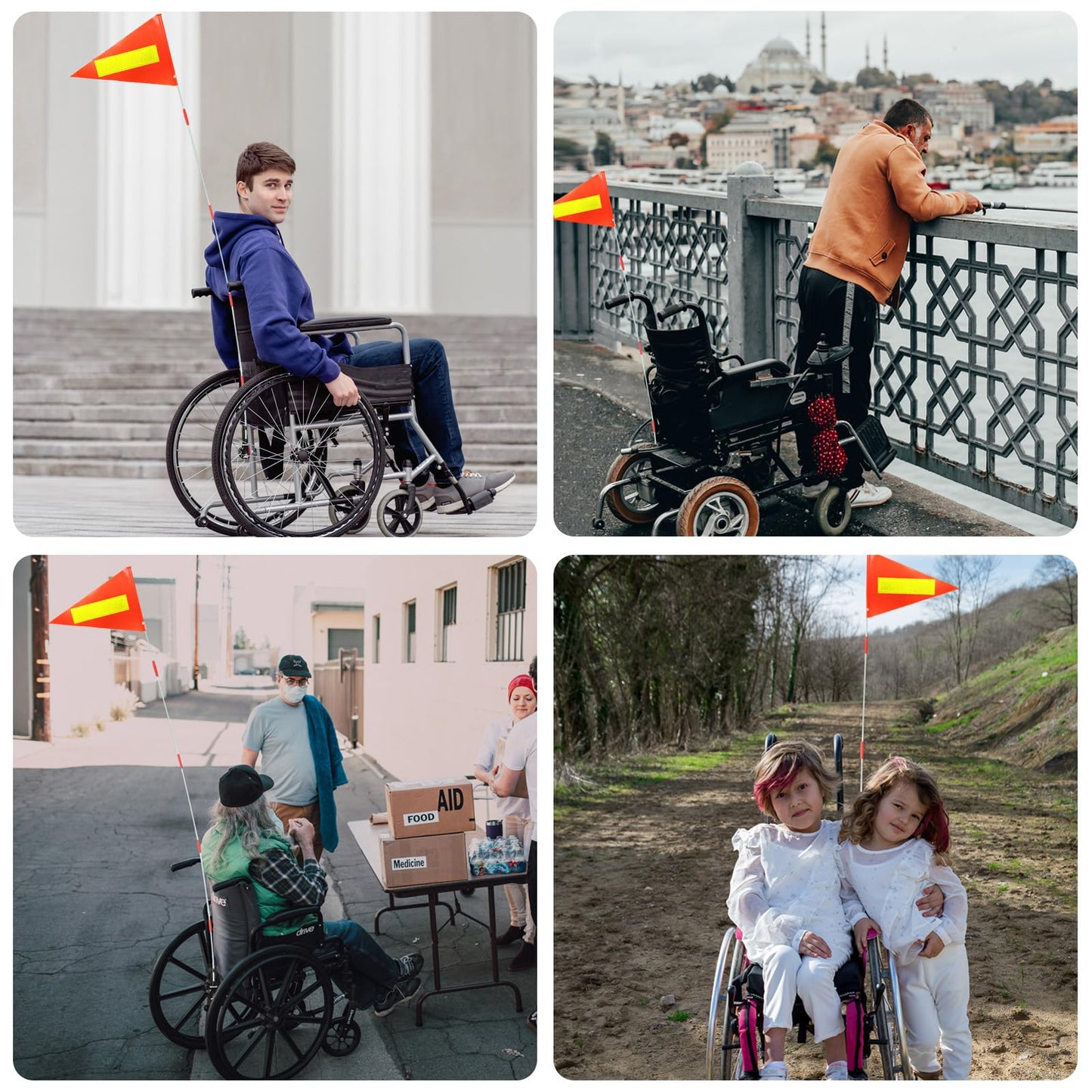 RAXCONN Wheelchair Safety Flag, Bicycle Safety Flag, Polyester Full Color Tear Resistant Waterproof Yellow with Reflective Flag, Bike Flag with Heavy Duty Fiberglass Poles for Safety 6 Feet Adjustable Height