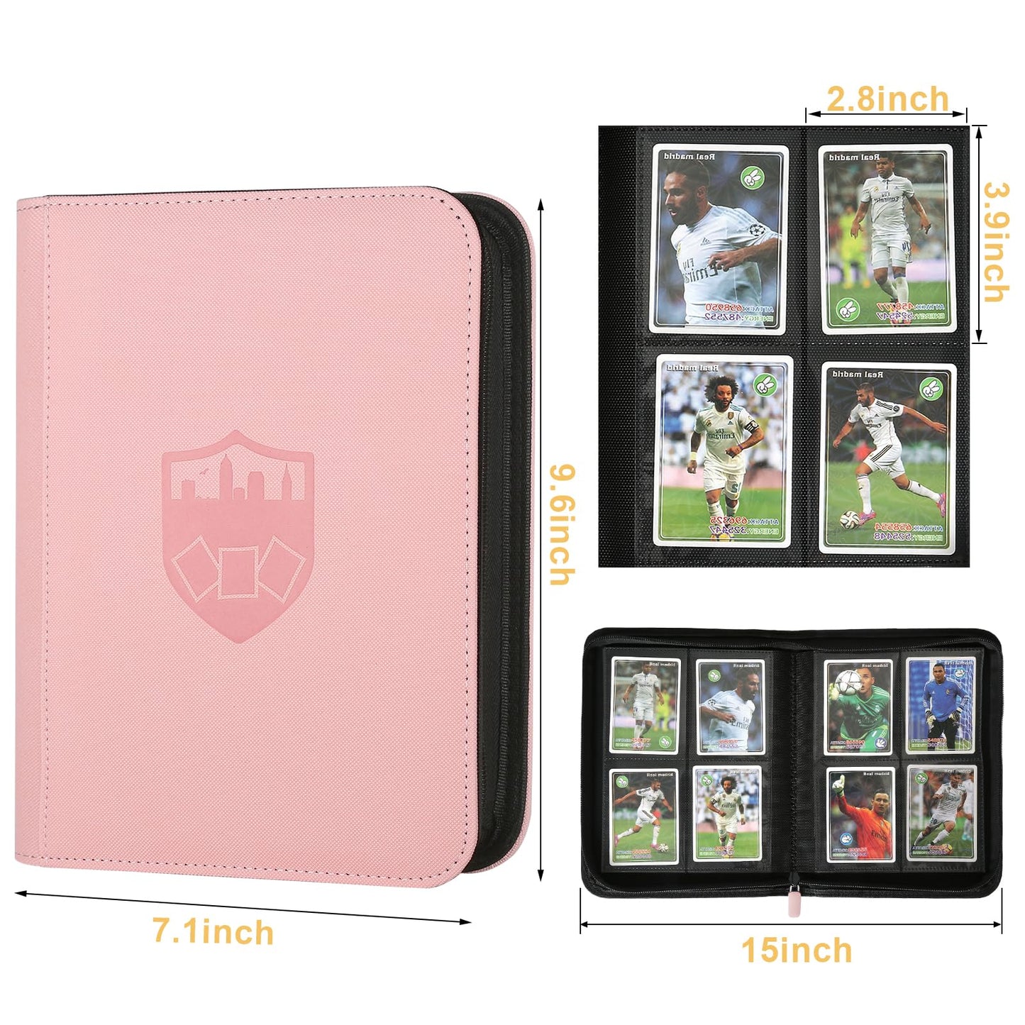 Trading Card Binder 4 Pocket, GERMUN PU Cover Card Binder for 160 Cards, Premium Trading Card Holder Folders, Double Sided Pocket Card Album for MTG, TCG (Pink)