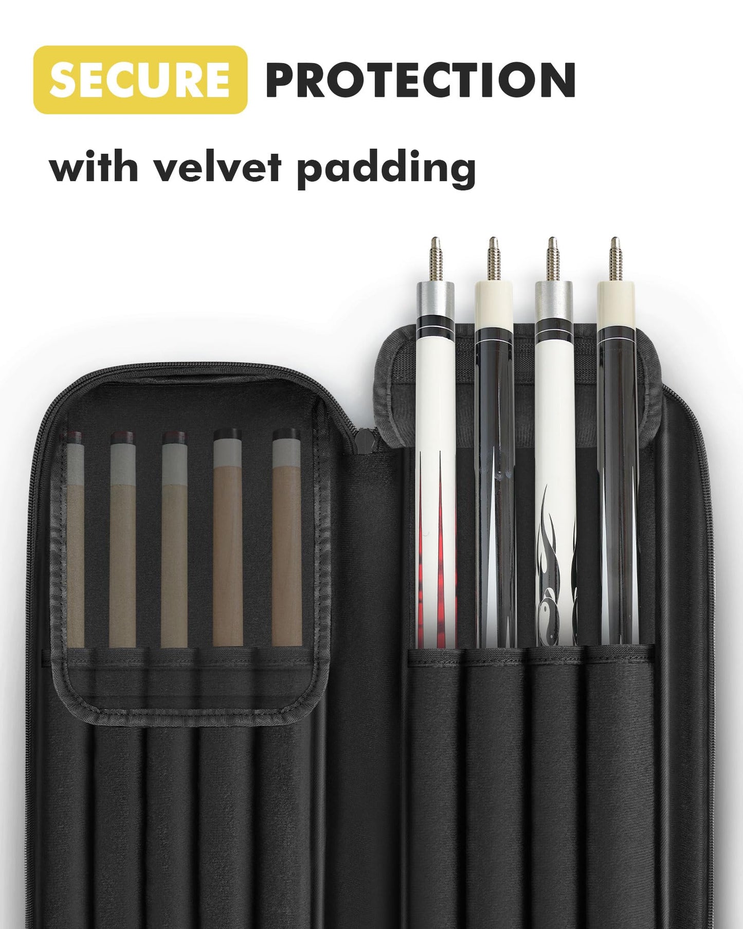 PEKREWS Pool Cue Case 4x5, Pool Stick Case with Multiple Pockets Holds 4 Butts 5 Shafts, Soft Padded Sturdy Pool Cue Bag, Billiard Cue Backpack with Adjustable Shoulder Straps for Men and Women