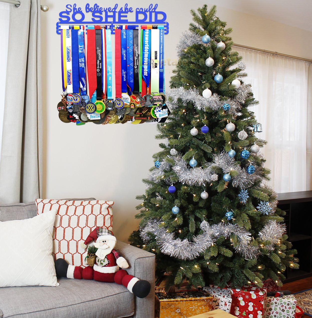 Lapetale Fashion Dark Blue Medal Hanger Holder Display Wall Rack Frame Shelf-Medal Hanger Awards Ribbon Cheer,gymnastics,soccer,softball Holder Display Custom Rack
