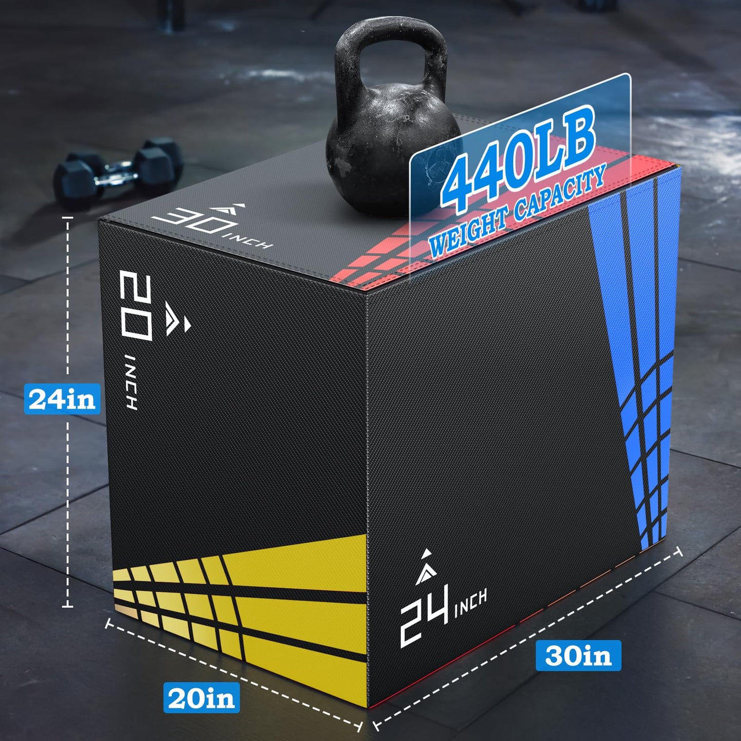 XDDIAS 3-in-1 Foam Plyometric Jump Box,Stable Plyo Box Covered with 3MM Anti-Slip Particles,30โx24โx20โStable Box Jumps for Home Gym Fitness Workout Training,440lb Weight Capacity
