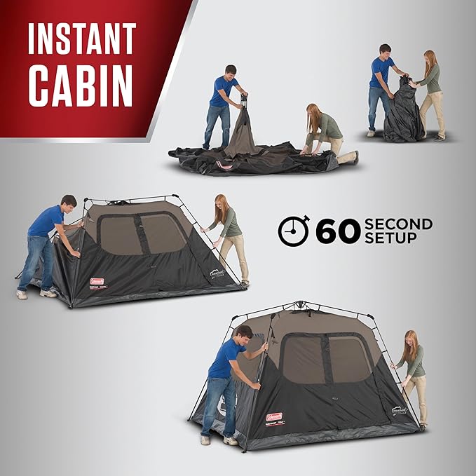 Coleman Instant Tent with 1-Minute Setup, 6-Person Tent with Pre-Attached Poles, Air Vent, & Carry Bag