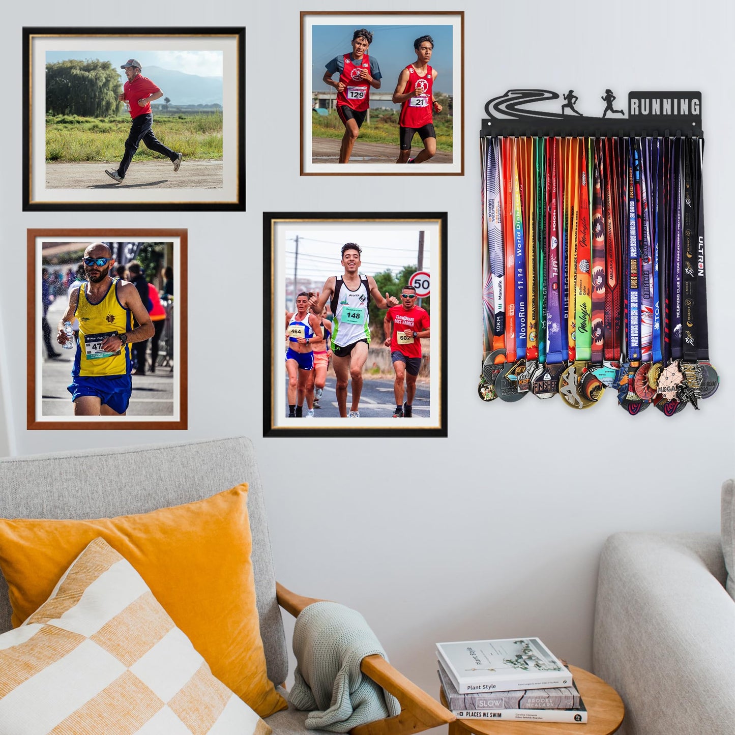 Goutoports Medal Holder Display Hanger Rack Frame for Sport Race Runner-Running Medal Hanger Display-Sturdy Black Steel Metal Over 60 Medals Easy to Install-HOL37