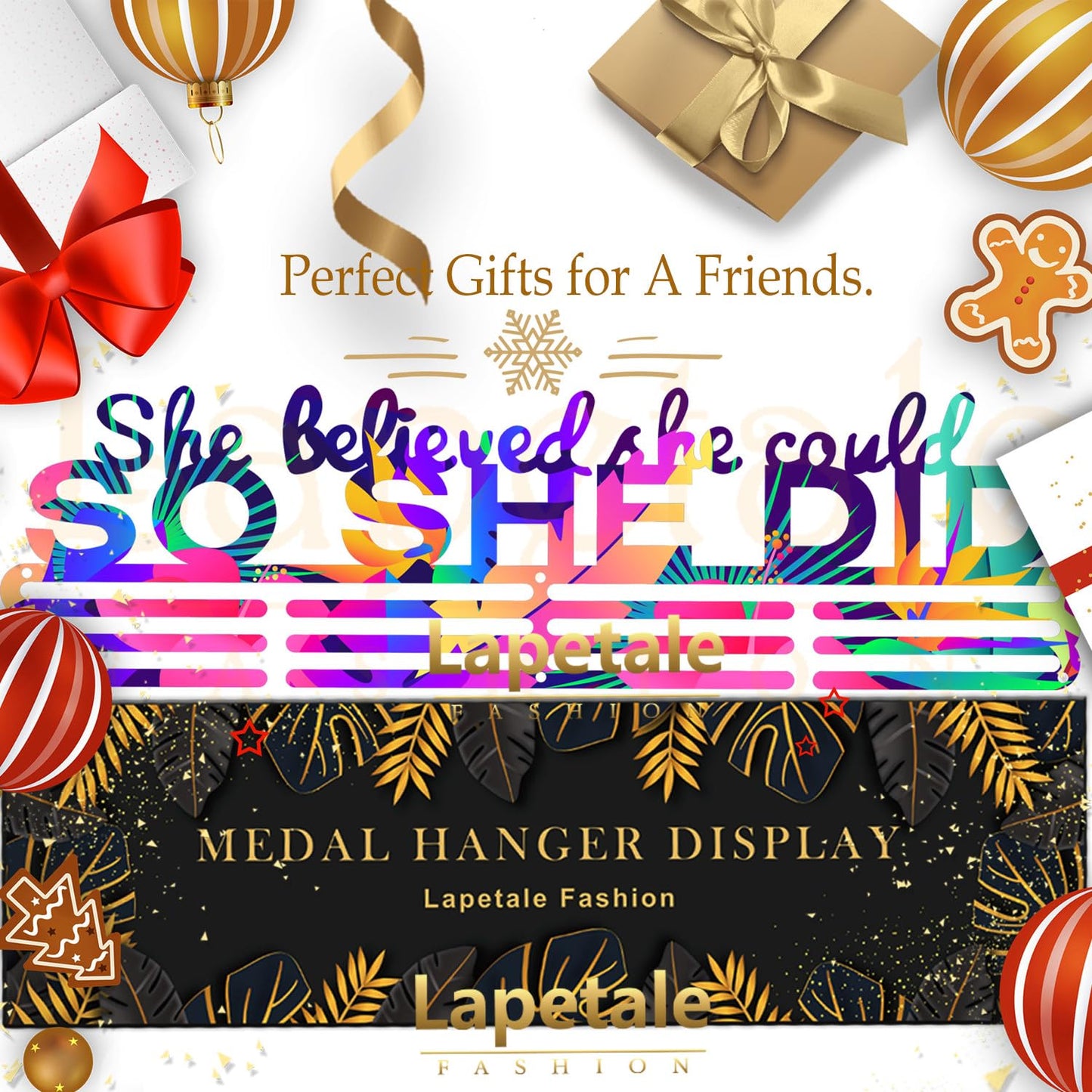 Lapetale Fashion Medal Hanger Holder Display Wall Rack Frame Shelf in 16" long-Medal Hanger Awards Ribbon Cheer,gymnastics,soccer,softball Holder Display Custom Rack for Sports Medals Easy to Install